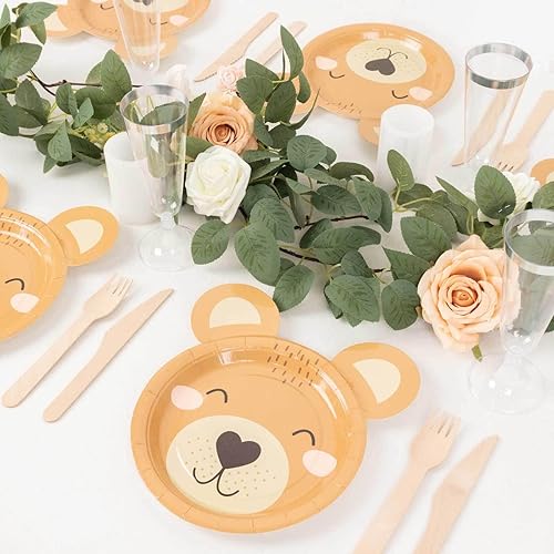 Miniatura 2 de Efavormart - Paquete de 25 platos de papel de postre de oso de peluche marrón, 7 pulgadas, redondos con estampado de animales, ecológicos, para