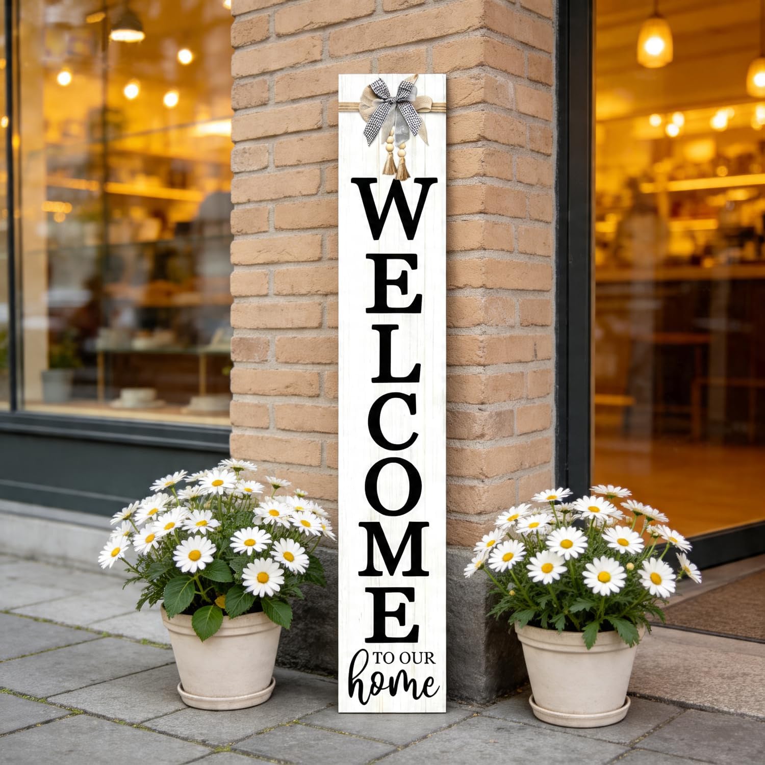 Vertical Wood Welcome Sign 47.2x7.8 Inch Farmhouse Rustic Decor for Front Porch, Outdoor Indoor Tall Standing Front Door Wall Decoration