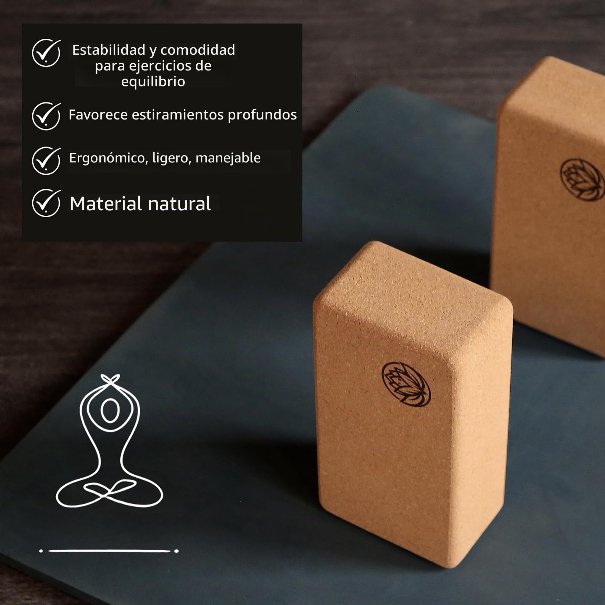 2 bloques de yoga VonBueren | ladrillos de yoga de corcho | 22 x 12 x 7,5 cm por ladrillo