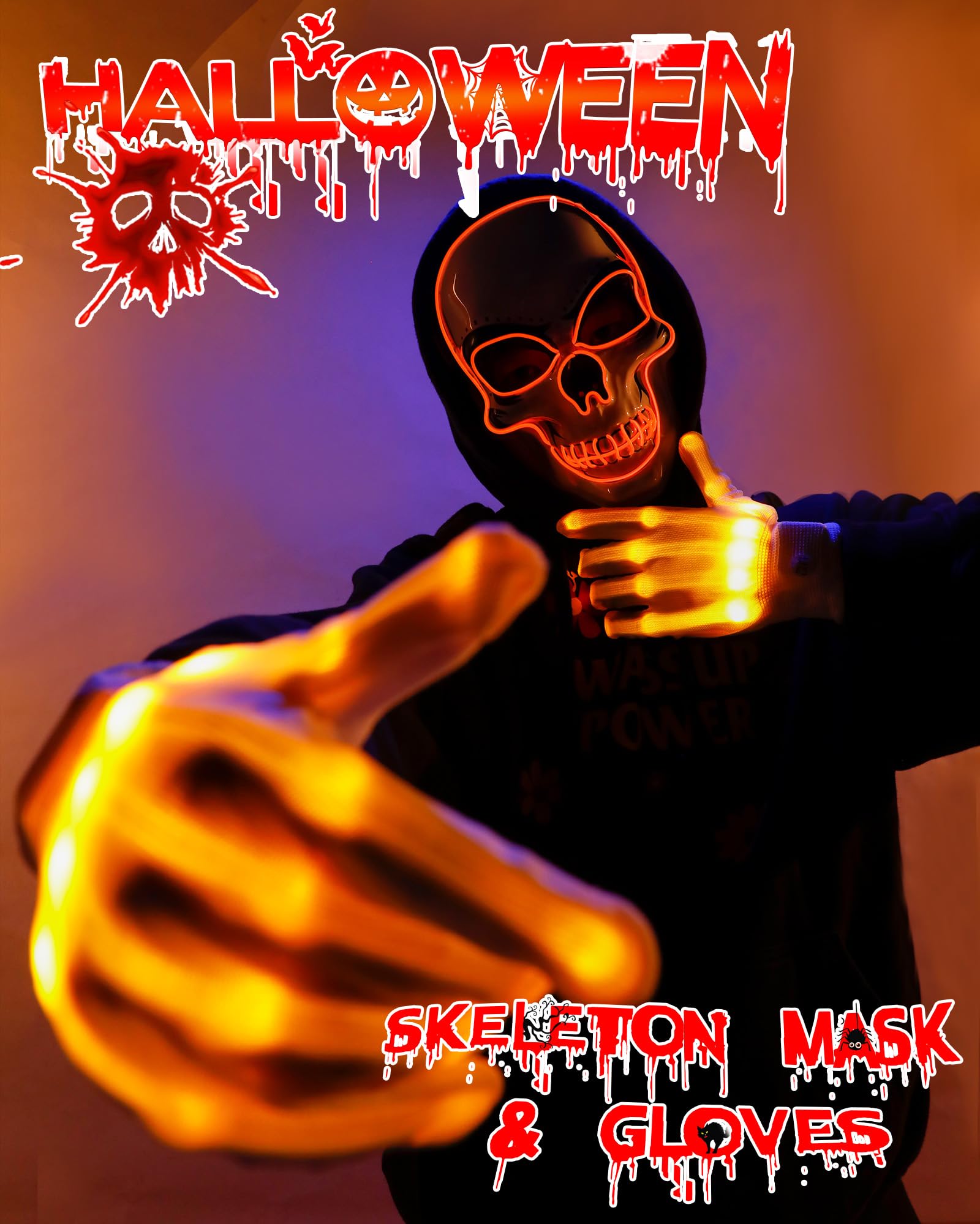Sumind Halloween LED Mask Scary LED Skeleton Purge Hacker Glow in the Dark Mask for Halloween Costume Party(Orange)