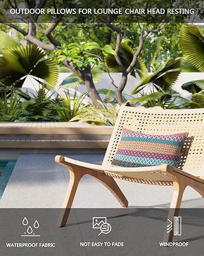 Miniatura 4 de Chaise Lounge - Fundas de almohada para reposacabezas y reposacabezas, estilo bohemio, para exteriores, impermeable, para piscina, patio, playa,