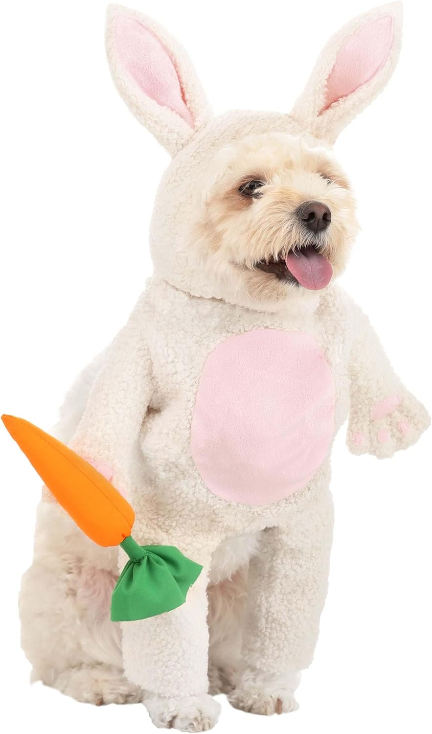 Fun Costumes Easter Bunny Dog Costume | Plush Rabbit Bodysuit & Headpiece | Pet Outfit with Carrot Accessory - Small, White, Pink, Orange