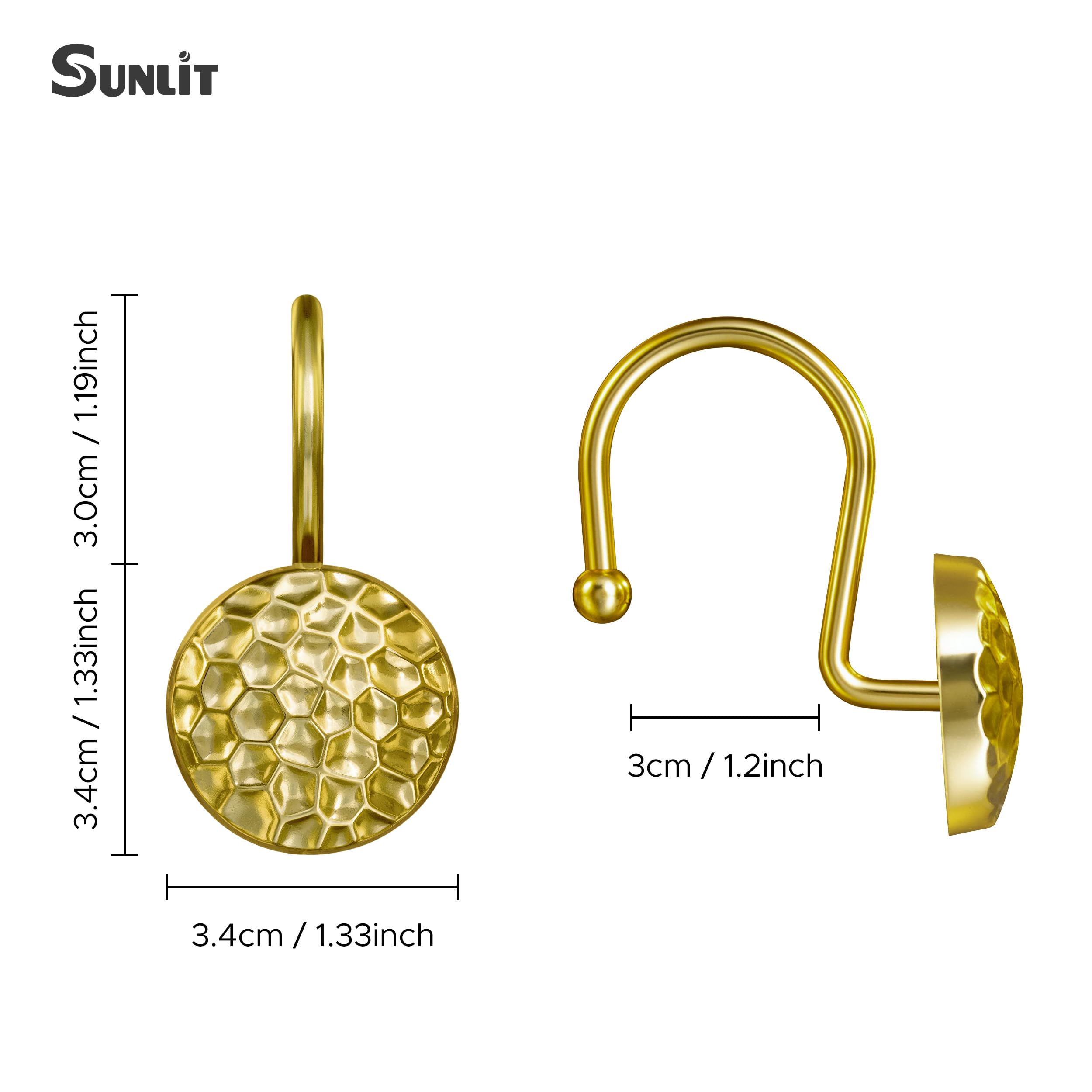 Sunlit Ganci per tenda da doccia dorati, in metallo, decorativi per la casa, per il bagno, moderni ganci per tenda da doccia, accessori da bagno, set di 12