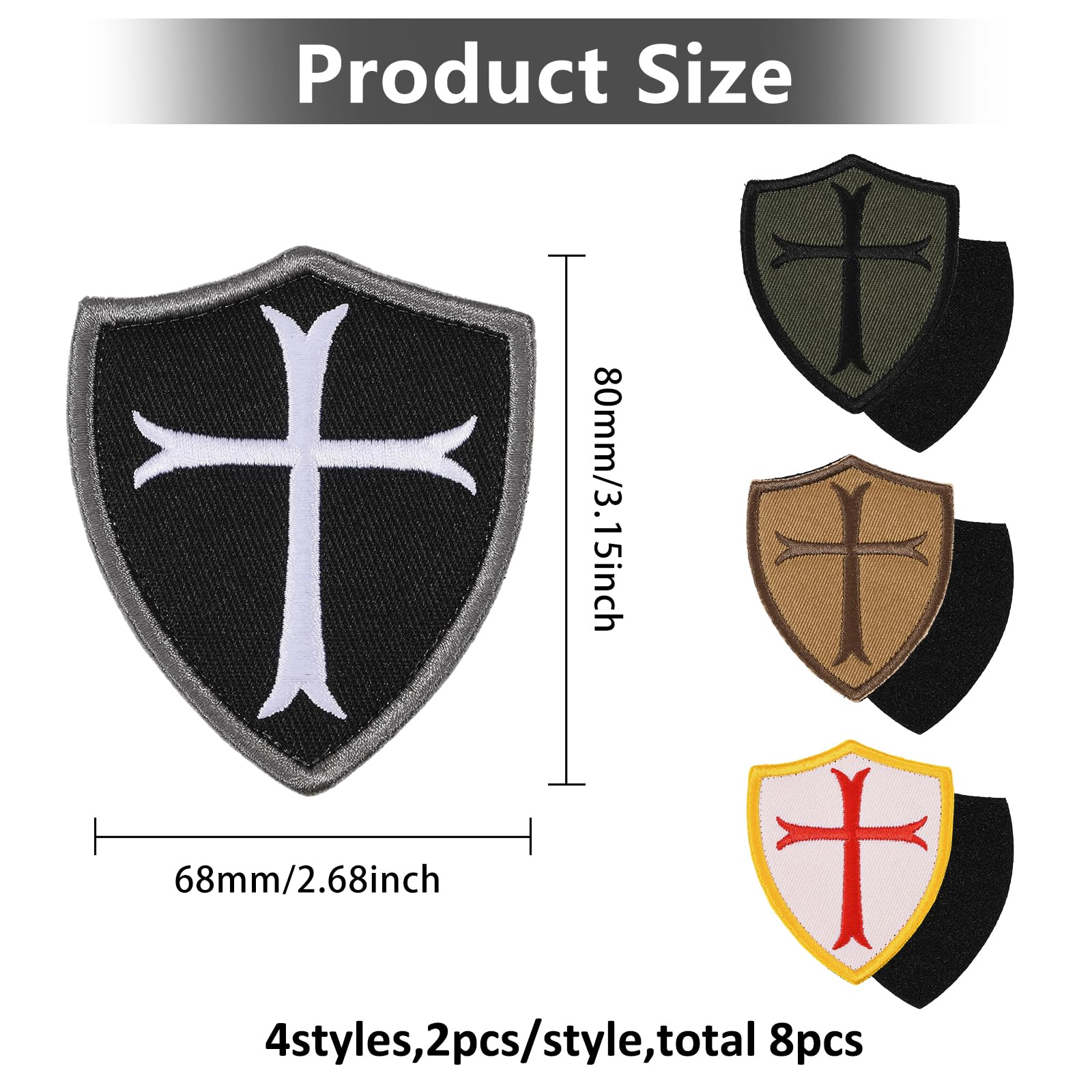 8 parches bordados de cruz templaria con cierre de para mochilas tácticas, ropa DIY, chalecos, sombreros y accesorios para exteriores