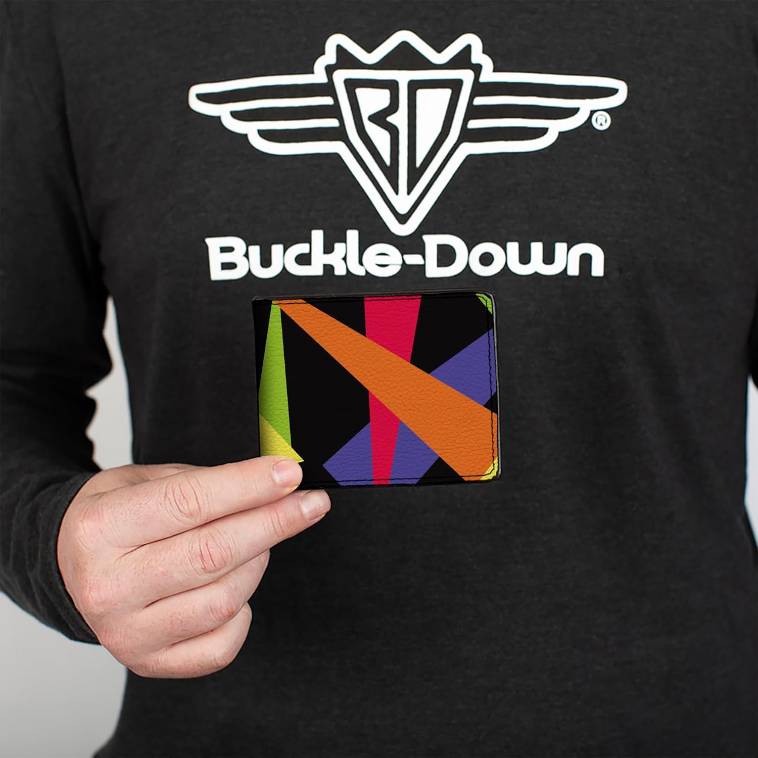 Buckle-Down Men's Standard Wallet, Bifold, Spotlight Black Multi Neon, Vegan Leather, 4.0" x 3.5" - Image 3