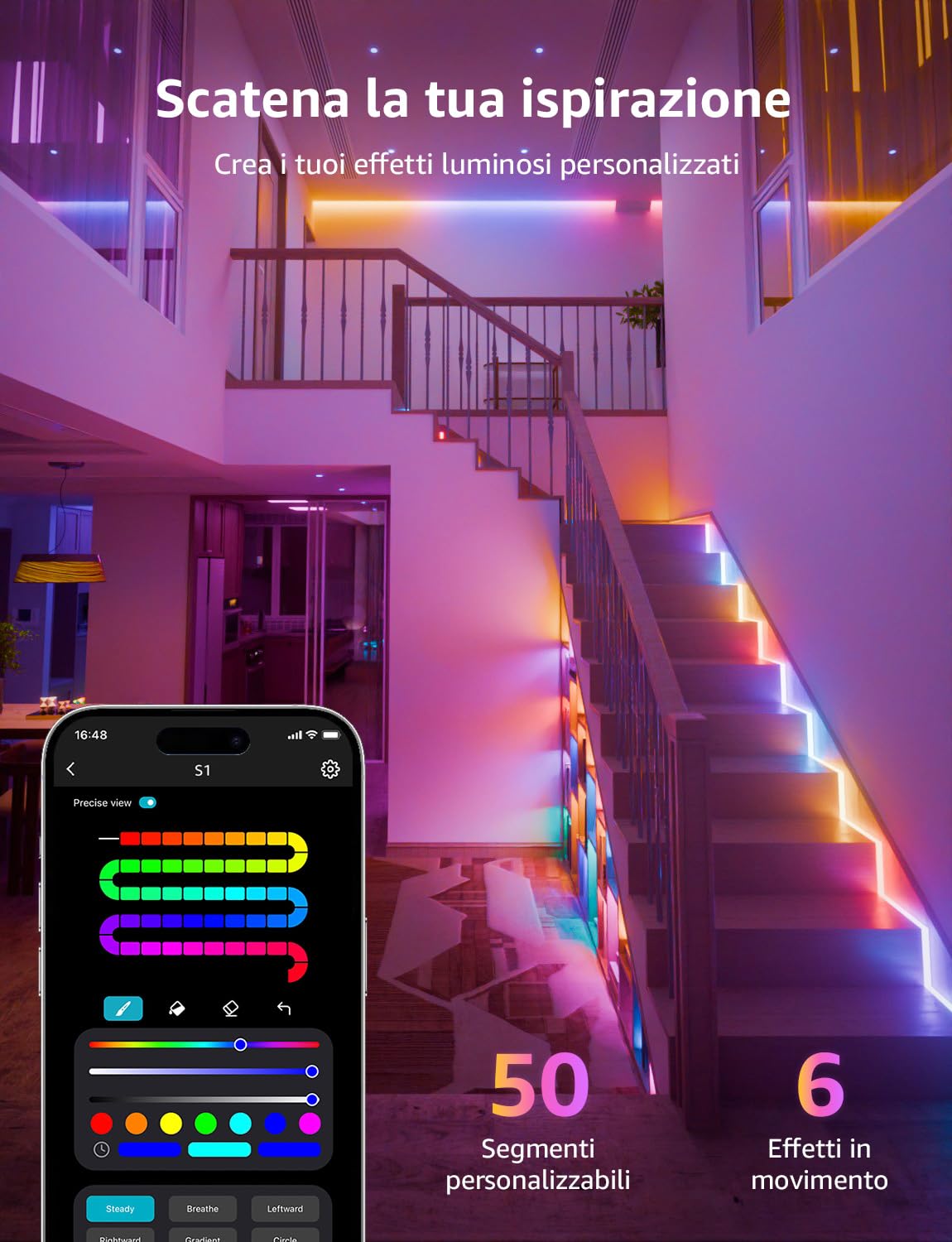 Lepro S1 AI Taśma LED 10 M, inteligentna wewnętrzna taśma LED współpracuje z Alexa/Google Assistant, Wi-Fi i Bluetooth, paski LED, synchronizacja muzyki do telewizora, projektant niestandardowego