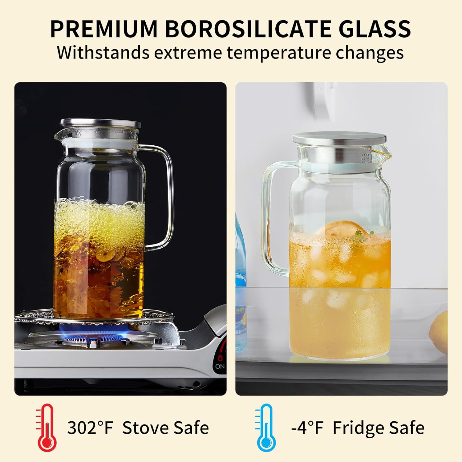 53OZ Glass Pitcher with Lid and Spout, Water Jug, 1580ml Carafe for Hot/Cold Water, Large Iced Tea Pitcher for Coffee, Juice and Homemade Beverage - Image 5