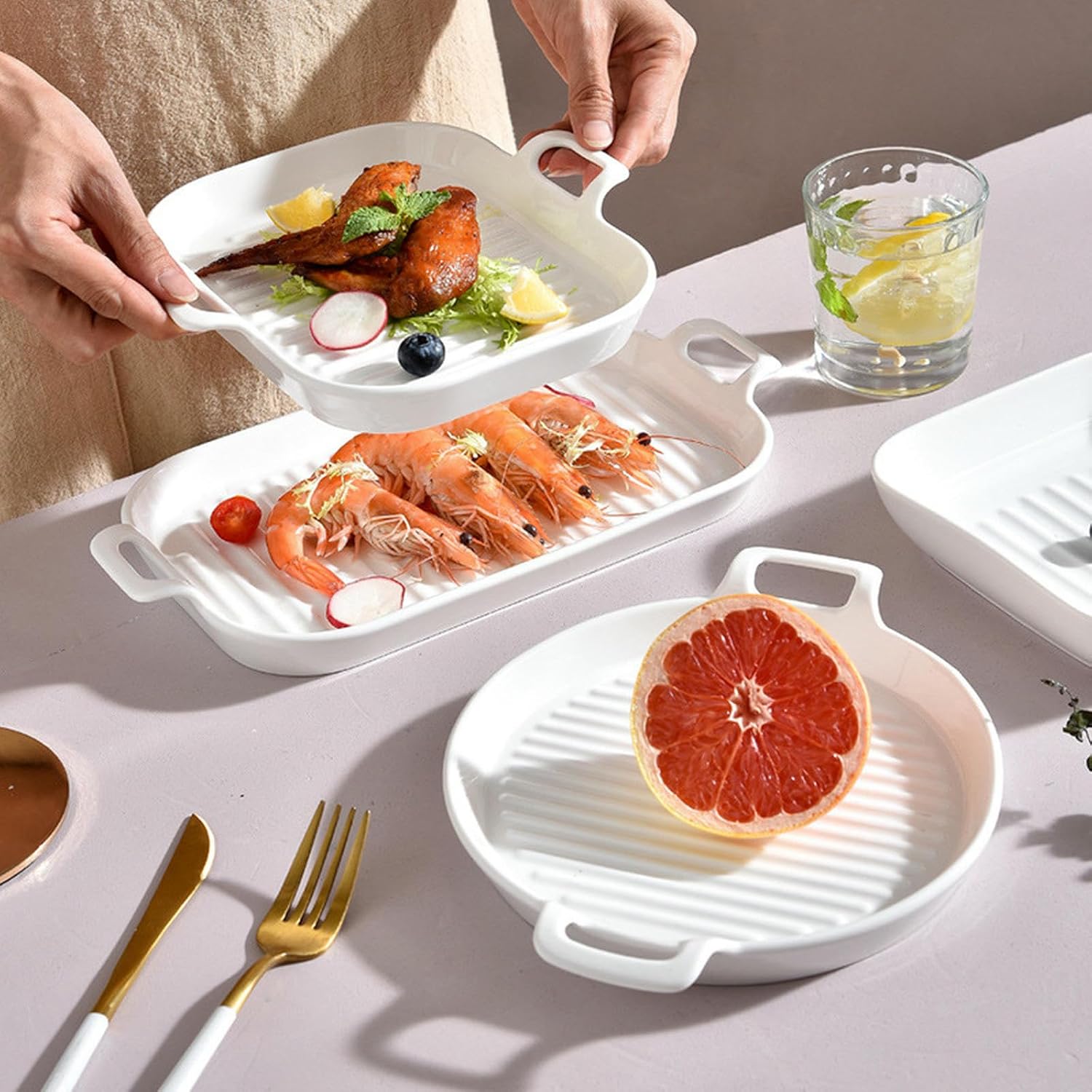 Simple and creative double-ear baking pan ceramic rectangular solid color single handle baking pan -9 inch square with handle