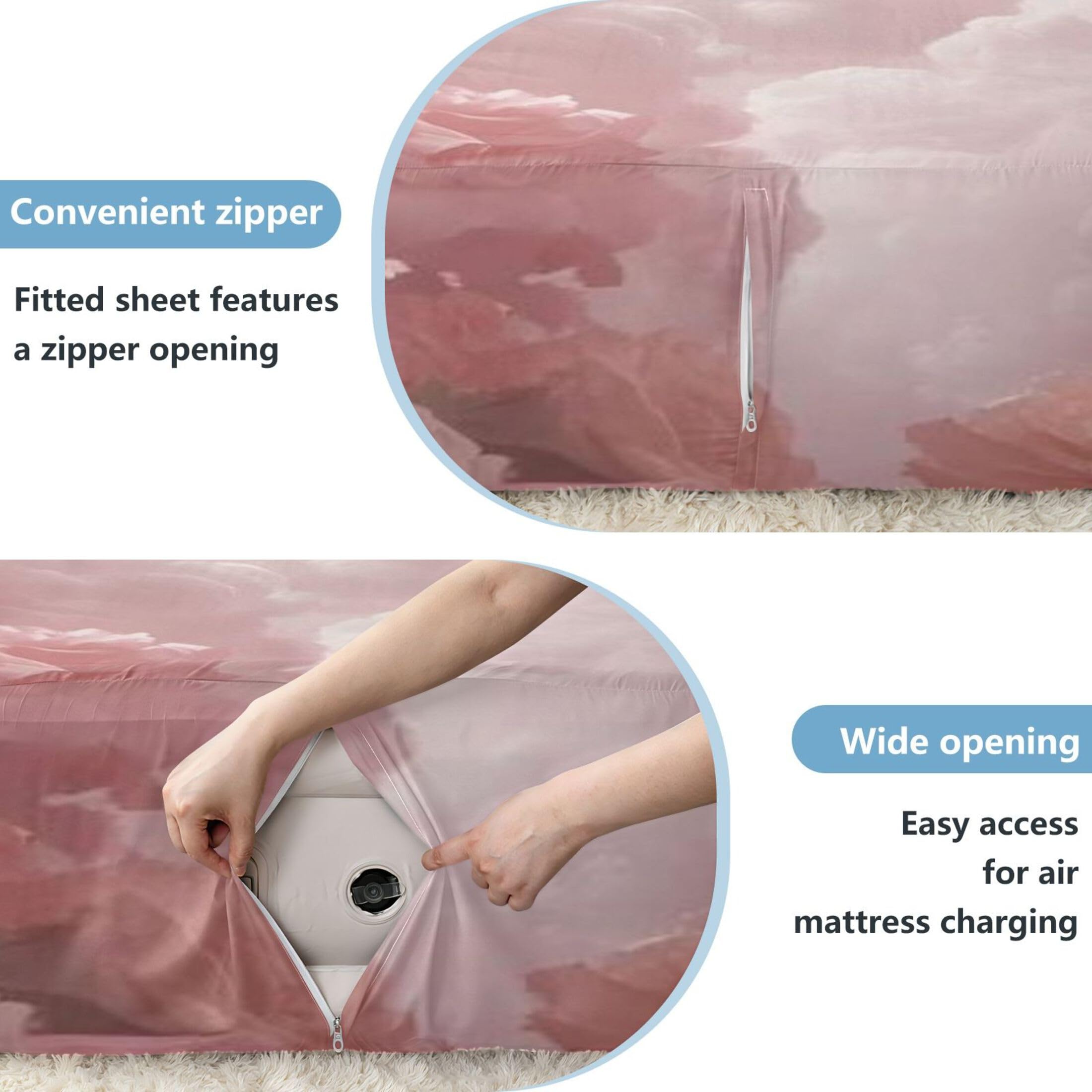 Cupido - Sábana bajera ajustable individual para colchón de aire, bolsillo extra profundo de 24 pulgadas, funda suave y transpirable con apertura de válvula de cremallera para cama de aire