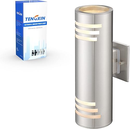 Miniatura 8 de TENGXIN Luces de pared para exteriores del atardecer al amanecer, lámpara de pared exterior con cilindro de acero inoxidable, luces de sensor