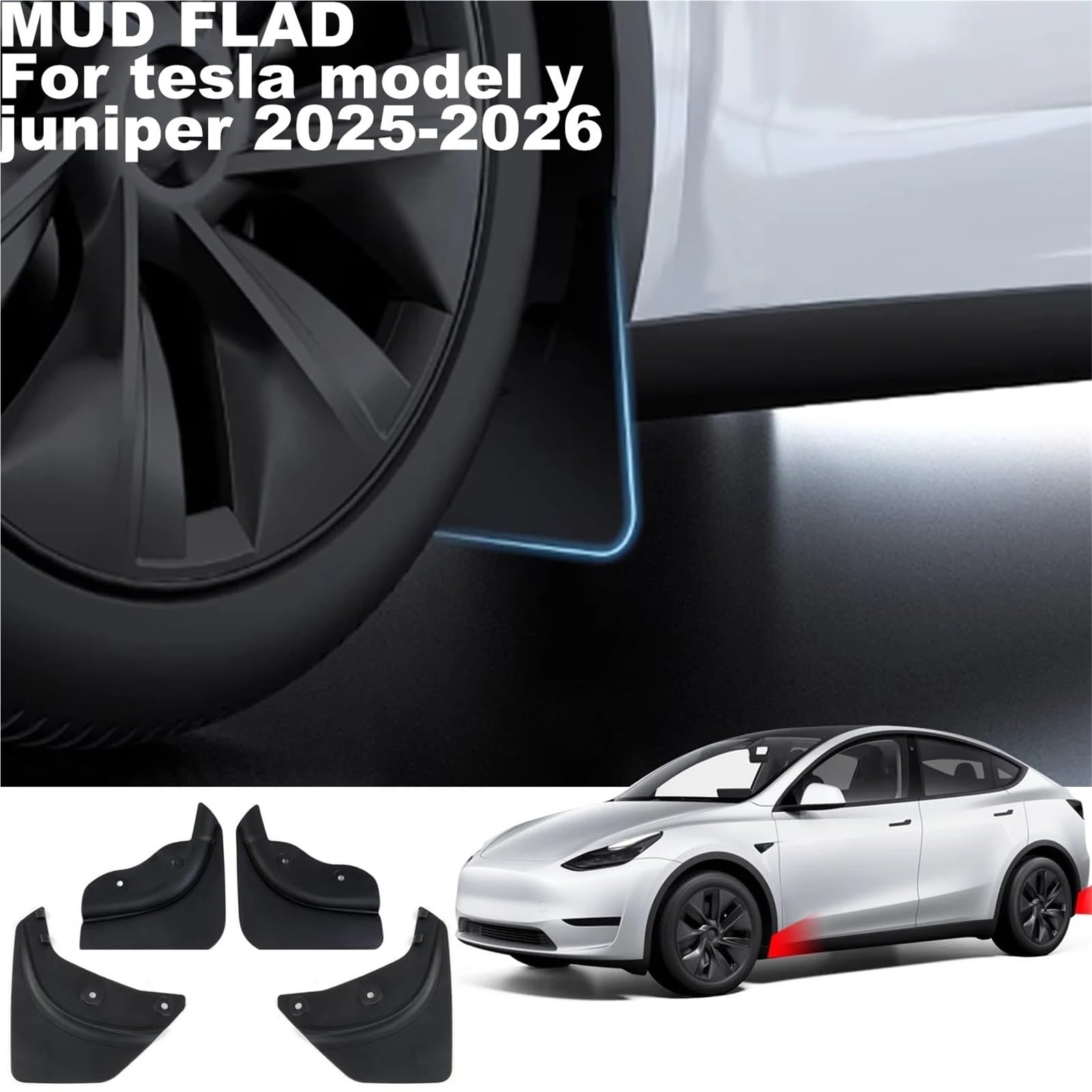 Auto-Kotflügel Passend für Tesla Model Y / 3 2025–2026, Schmutzfänger, Löcher, Spritzschutz(TPE 4PCS 2)