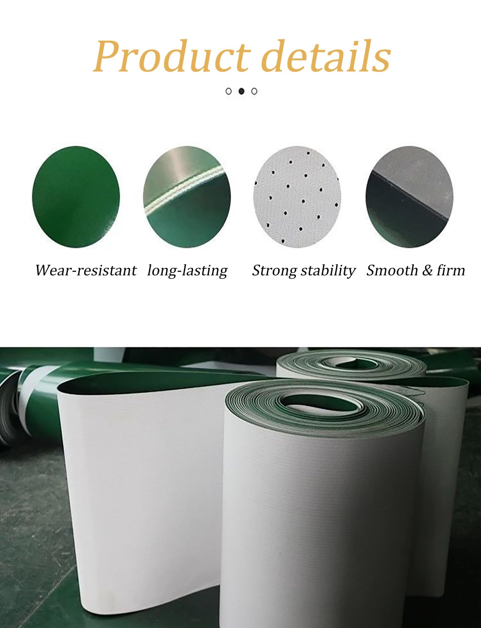 Cinta transportadora Plana de PVC Ligera, Apta para el Transporte Industrial, de Color Verde, de 110x28 cm, Ideal para la manipulación de Materiales en fábricas y líneas de envasado de produ