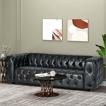83.5 Upholstered Chesterfield Couch, Modern 3 Seater Sofa with Tufted Back and Square Arms Wood Leg, Nailhead Sofa for Living Room/Office/Apartment/Small Space PU Leather Black