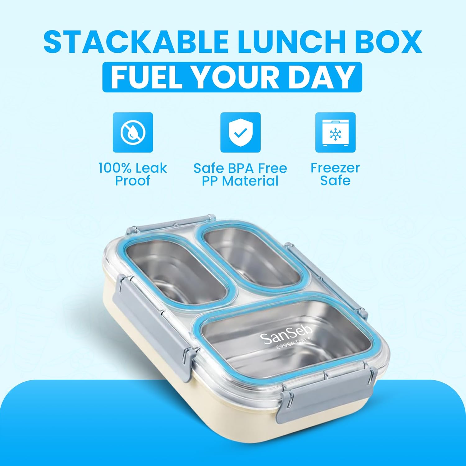 Stainless Steel Lunch Box (Blue) Leak Proof Lunch Box Bento box Metal Lunch Container Airtight Food Storage Reusable Lunch box Tiffin Box Lunch Box For Work Lunch Travel Food Container