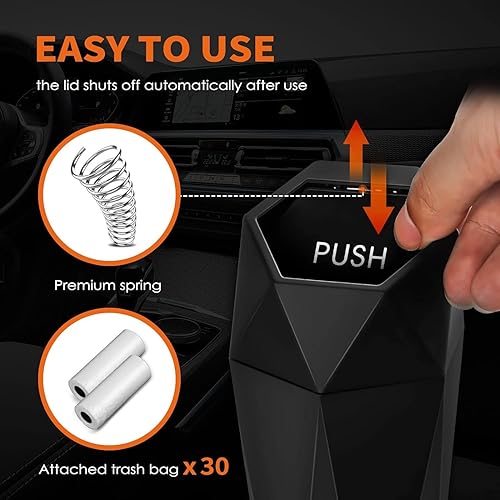 Miniatura 10 de HOTOR Bote de basura para automóvil con tapa, 1 paquete, mini accesorios esenciales para el interior del automóvil, a prueba de fugas, con 15 bolsas