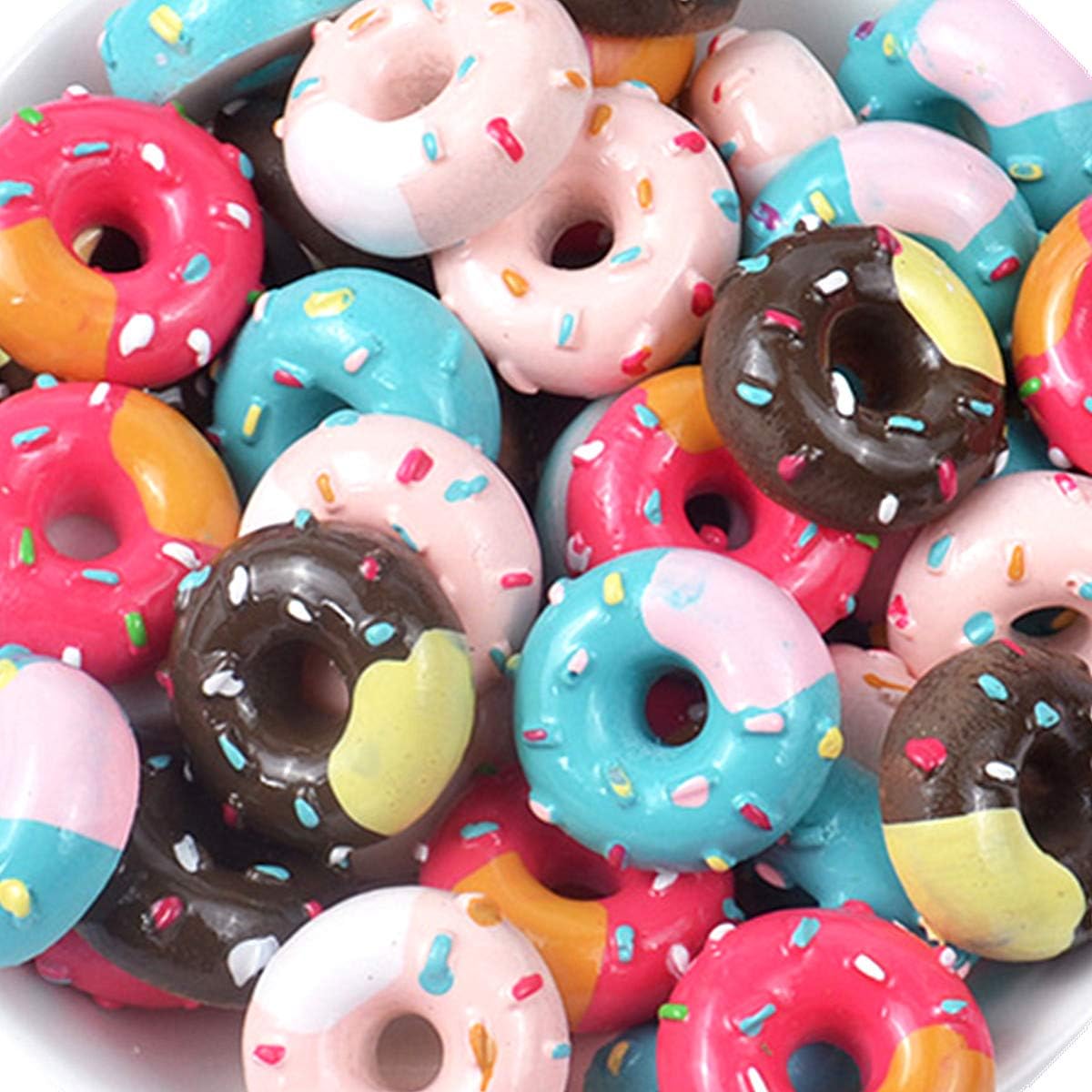 Assorted 30 Pcs Cute Charms Beads Cookies Donut Macaron Dessert Ice Cream Resin Charms Slices Flatback Buttons for Handicraft Accessories Scrapbooking Phone Case Decor Jewelry Making (Donut1)