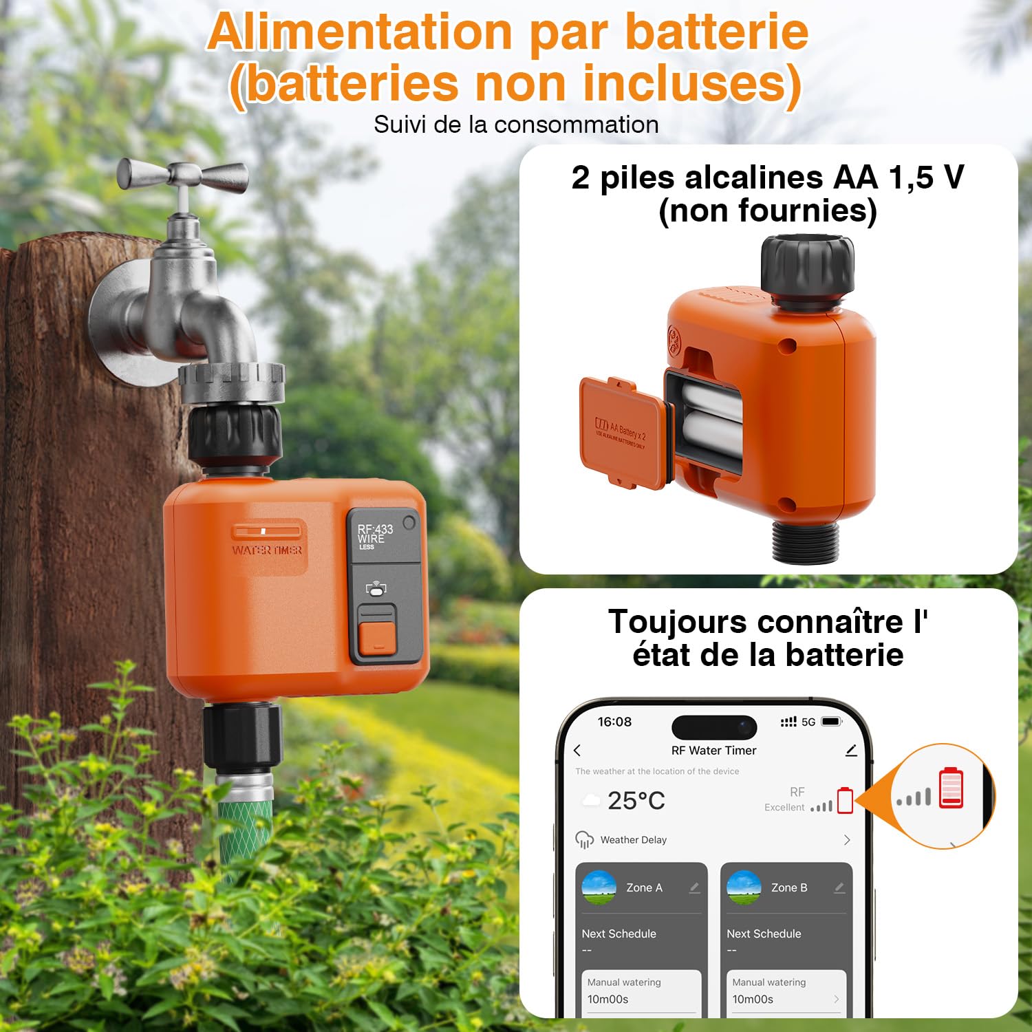 Programmateur Arrosage WiFi 300 Mètres RF Minuteur Automatique Alexa App Retard Pluie Irrigation