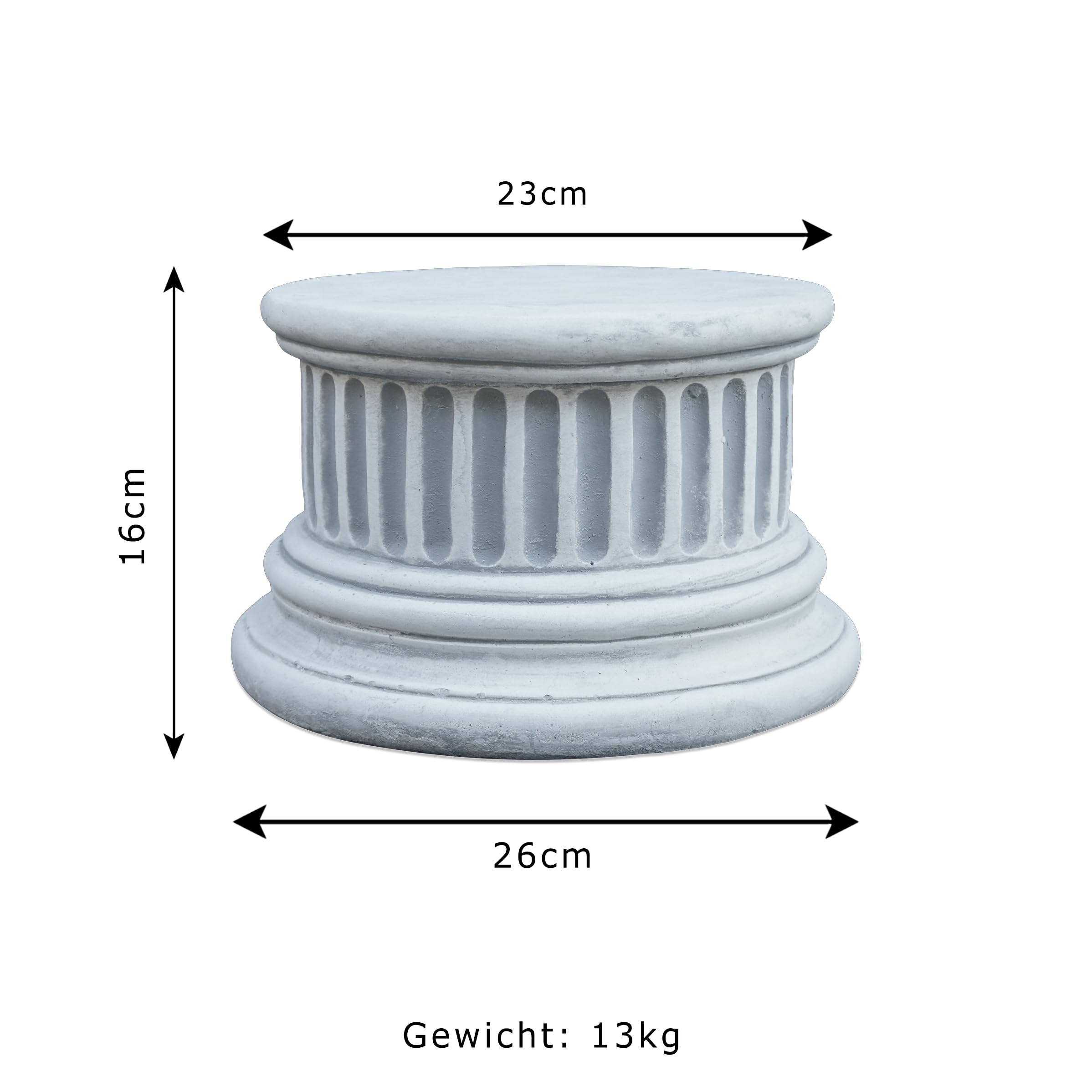 gartendekoparadies.de Socle/piédestal avec cannelures rond, socle en pierre, H. 16 cm, surface au sol Ø 23 cm, 13 kg, gris, résistant au gel en pierre composite pour l'extérieur