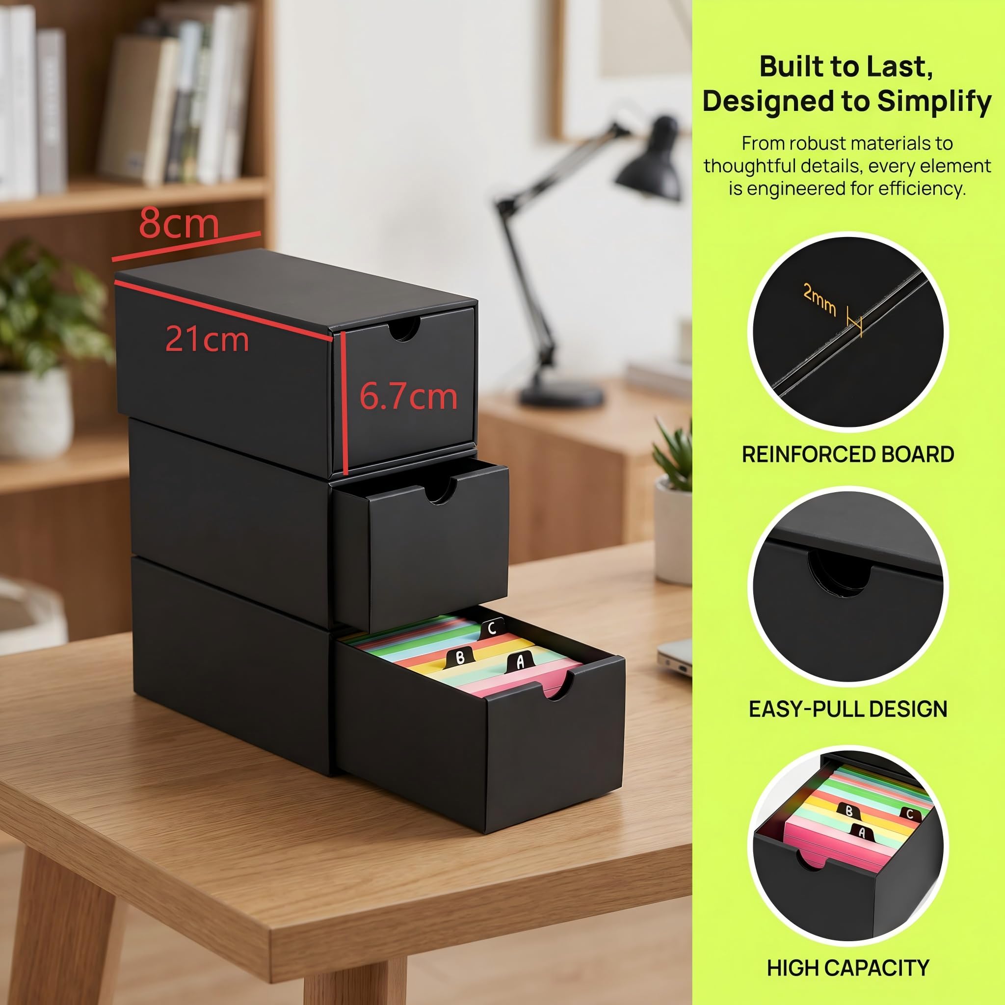 Boîte à Fiches A8, Boîte de Rangement pour Cartes 21.4 x 8 x 6.7 cm, Noir