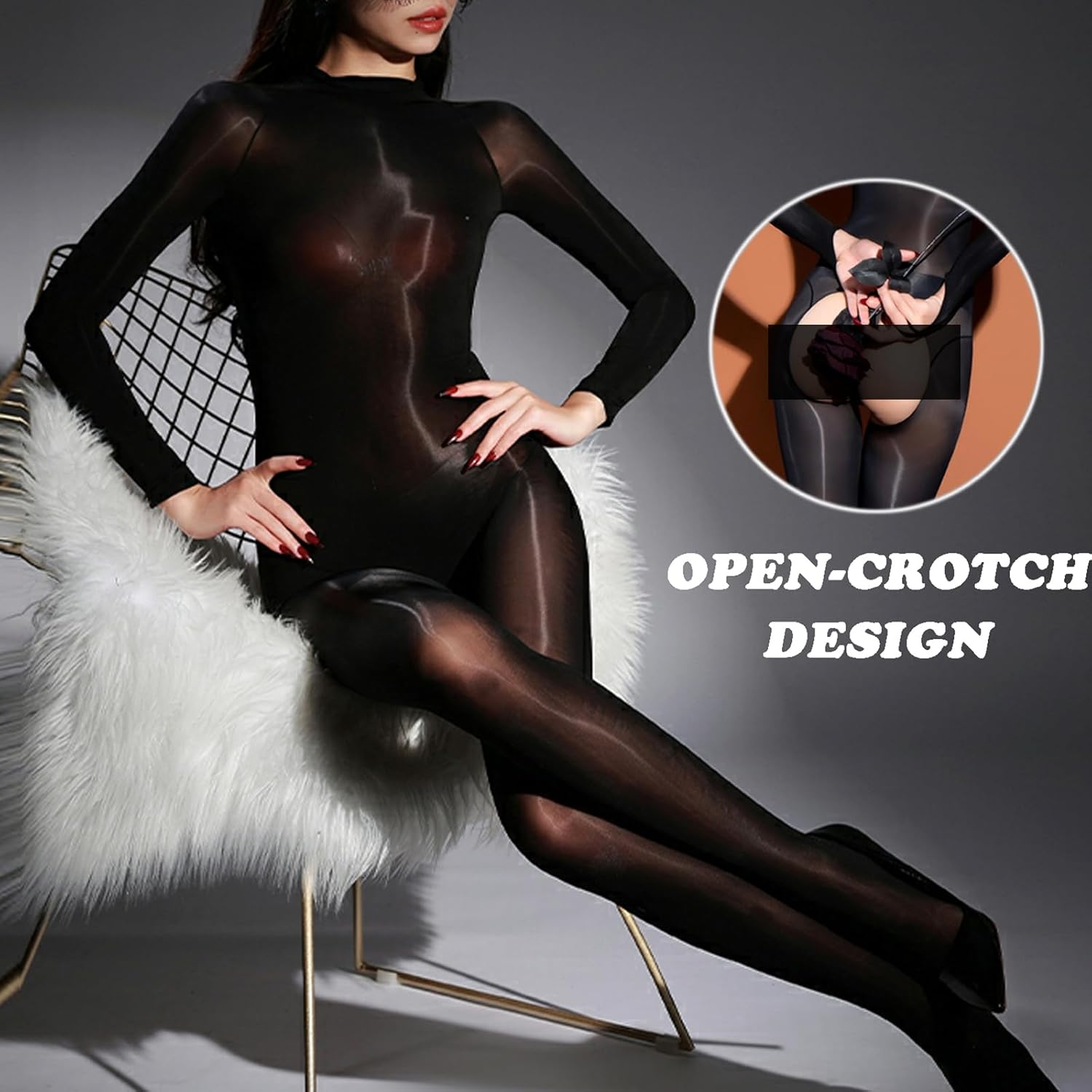 RUIBAVYA Body Stockings For Women Sexy Lingerie Bodysuit Oil Shiny Bodystocking Nylon Full Body Stocking - Image 2