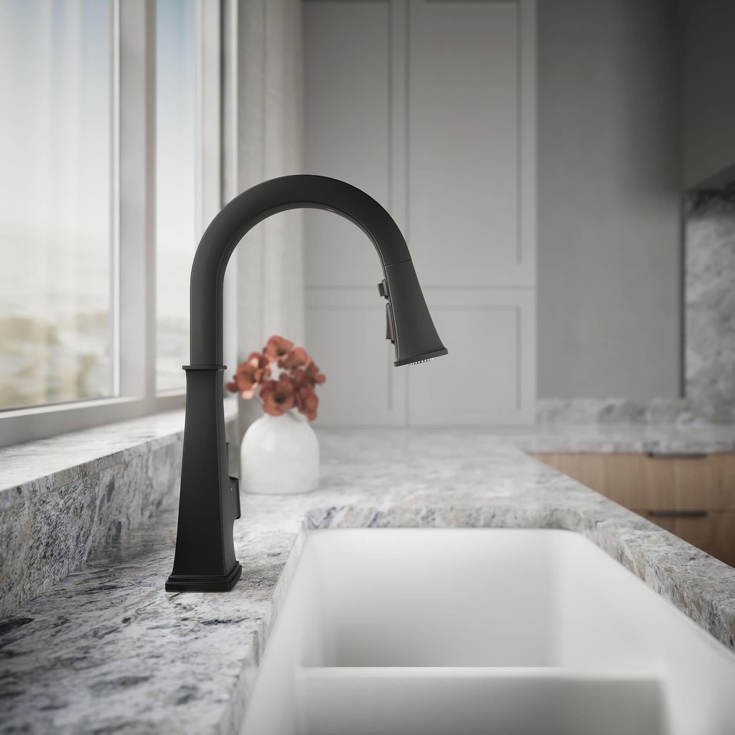 Kohler 23832-BL Riff Touchless Kitchen Sink Faucet, Kitchen Faucet with Pull Down Sprayer, Touchless Faucet for Kitchen Sink, Matte Black
