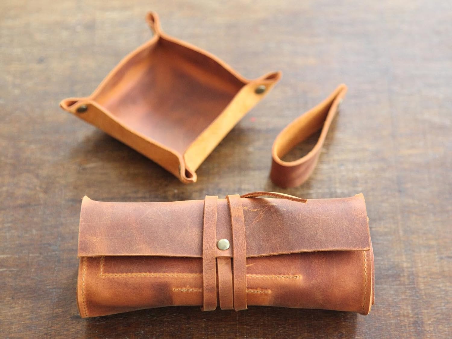 Leather Pipe Rollup Pouch, Handmade Pipe Bag Full Set, Pipe Rollup Bag Complete Set for The Pipe Smoker, Camel