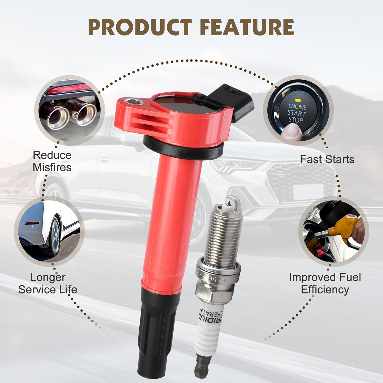 Pindex 6 Pack UF487 Ignition Coil & 6619 Double Iridium Spark Plug Compatible with Toyota 4Runner RAV4 Avalon Camry Sienna Lexus ES350 GS300 GS350 V6 2.5L 3.0L 3.5L 4.0L 90919-02251 90919-A2002