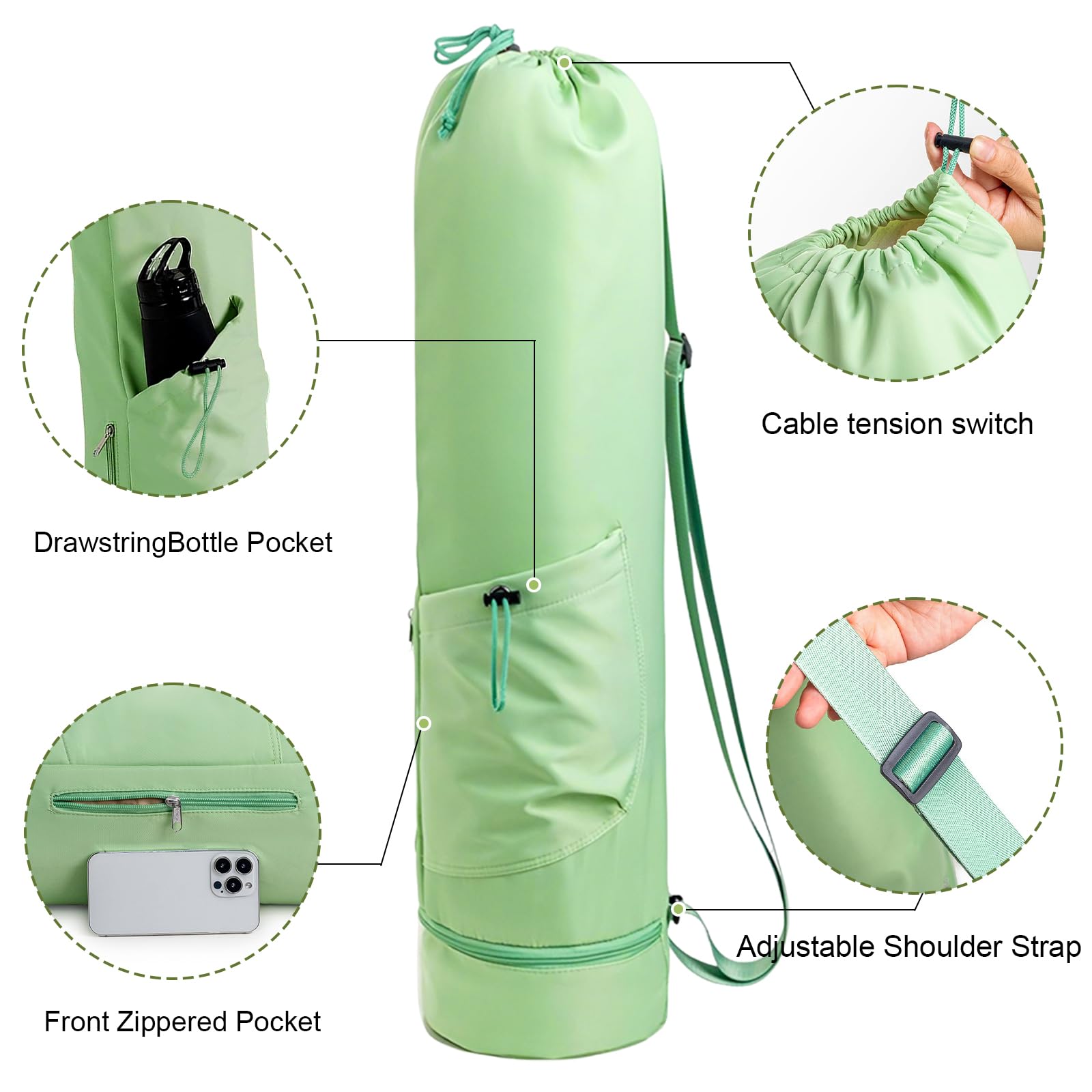 Sac à Dos Pour Tapis De Yoga Vueinrg – 78x19 Cm, Compartiment Humide, Poche à Bouteille, Bandoulière Réglable 120 Cm, Noir, + 1 Paire De Chaussettes Yoga