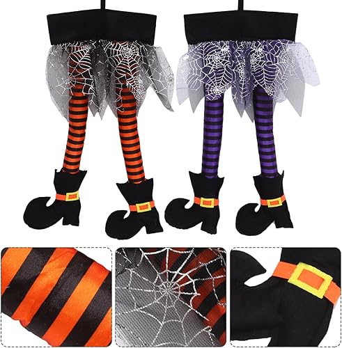 Miniatura 3 de Happyyami 2 patas de bruja de Halloween, patas de bruja malvadas con zapatos, decoración de Halloween para decoración de Halloween al aire libre