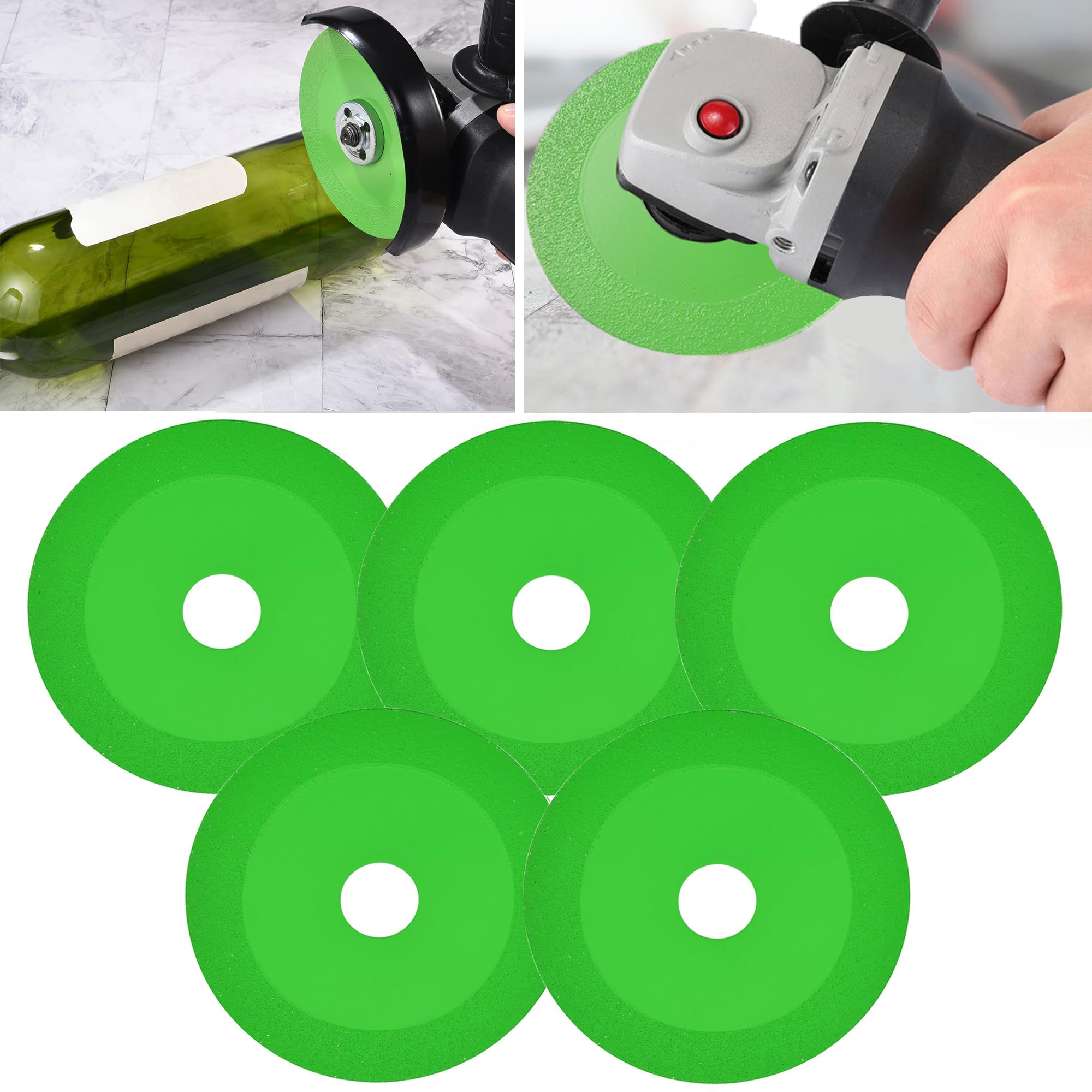 Mornajina 5Packs 5 Inch Glass Cutting Disc 2.2 for Angle Grinder 7/8" (Model 125), Glass Ceramic Diamond Cutting Blade Disc Grinding of Glass, Jade, Crystal, Wine Bottles, Tile (Green)