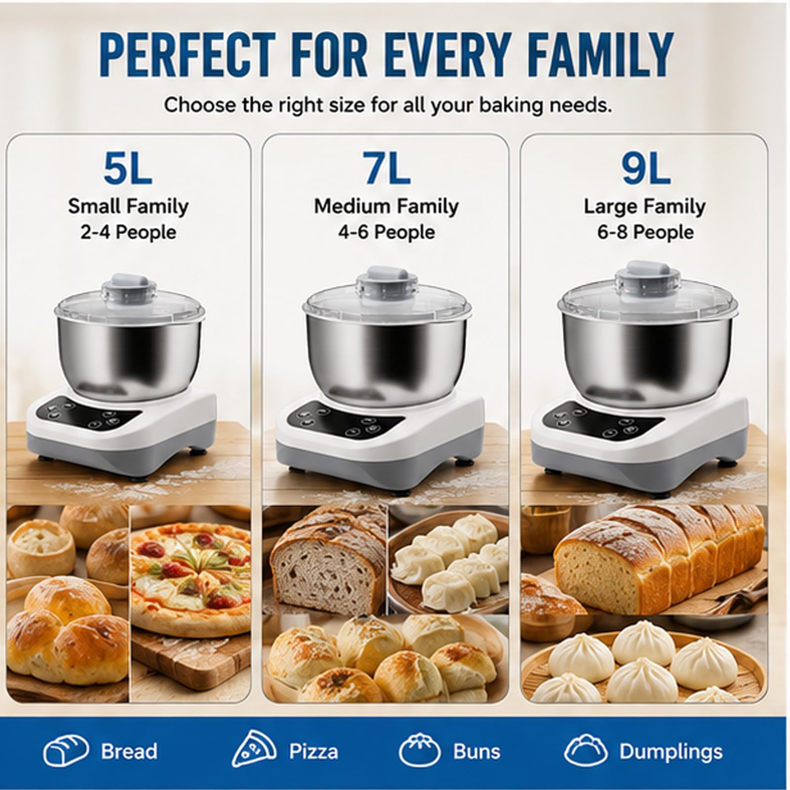 Impastatrice Elettrica con Funzione di Fermentazione, Macchina Automatica per Impastare, Design a Parte e Misurino, Planetaria per la Pasticceria in Casa 7L
