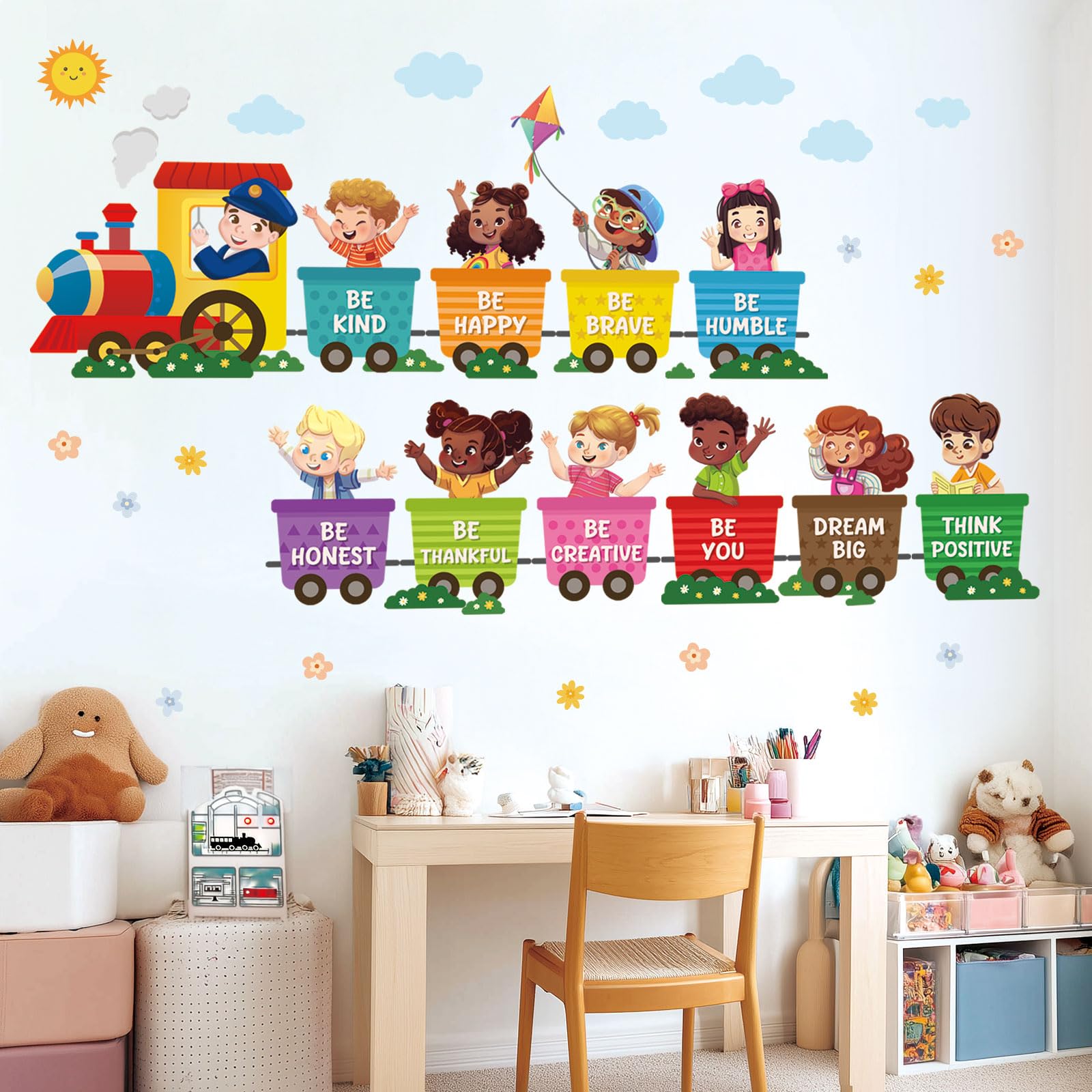 Decowall Learning Positive Positive Quotes Train Wall Stickers Peel & Stick Removable Wall Decals For Kids’ Bedroom, Living Room, Nursery, Playroom & Classroom (Sg2-2512)