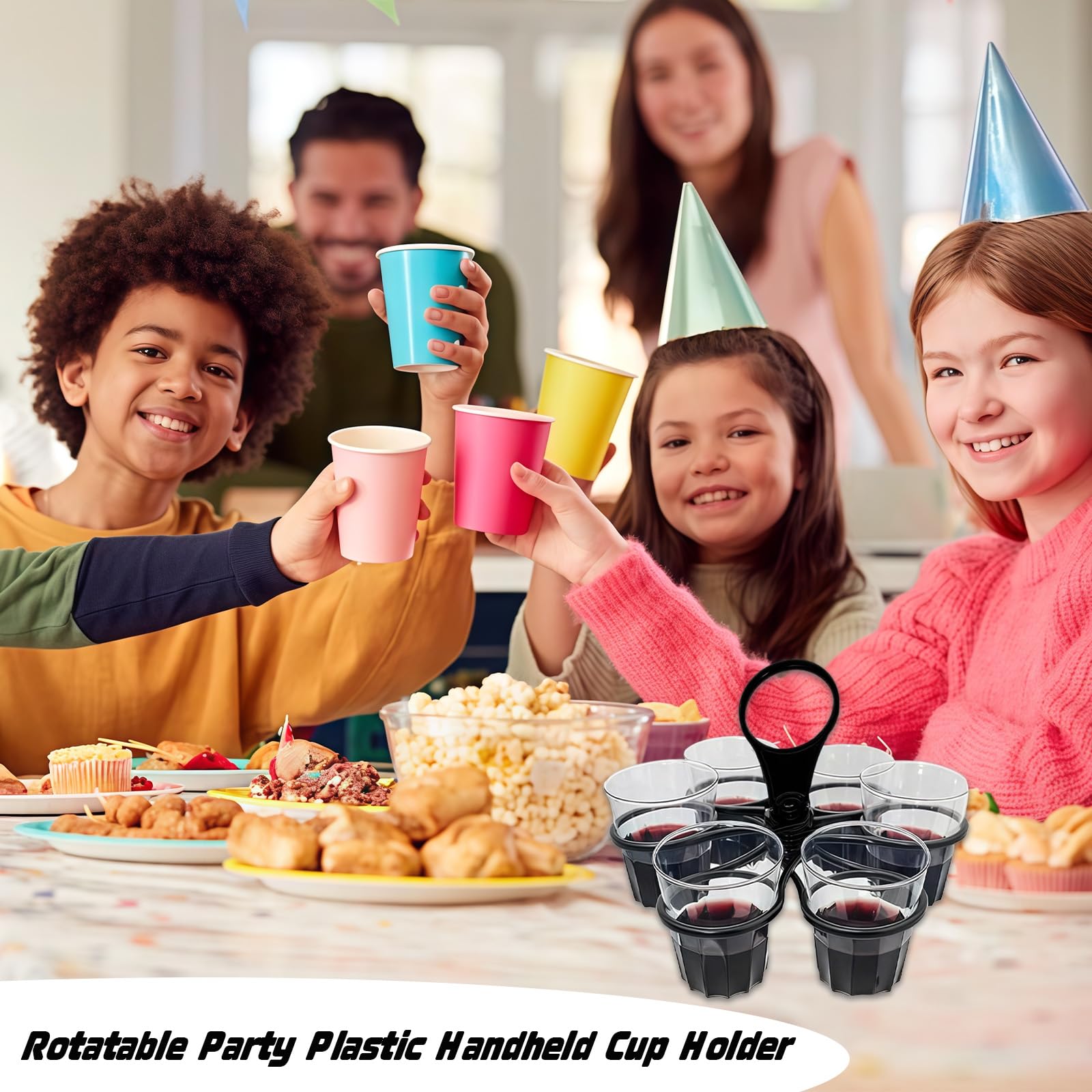Lot de 2 porte-gobelets pliables - Pour jusqu'à 12 tasses - Porte-café rotatif avec poignée - Pour festivals, événements sportifs, concerts (noir)