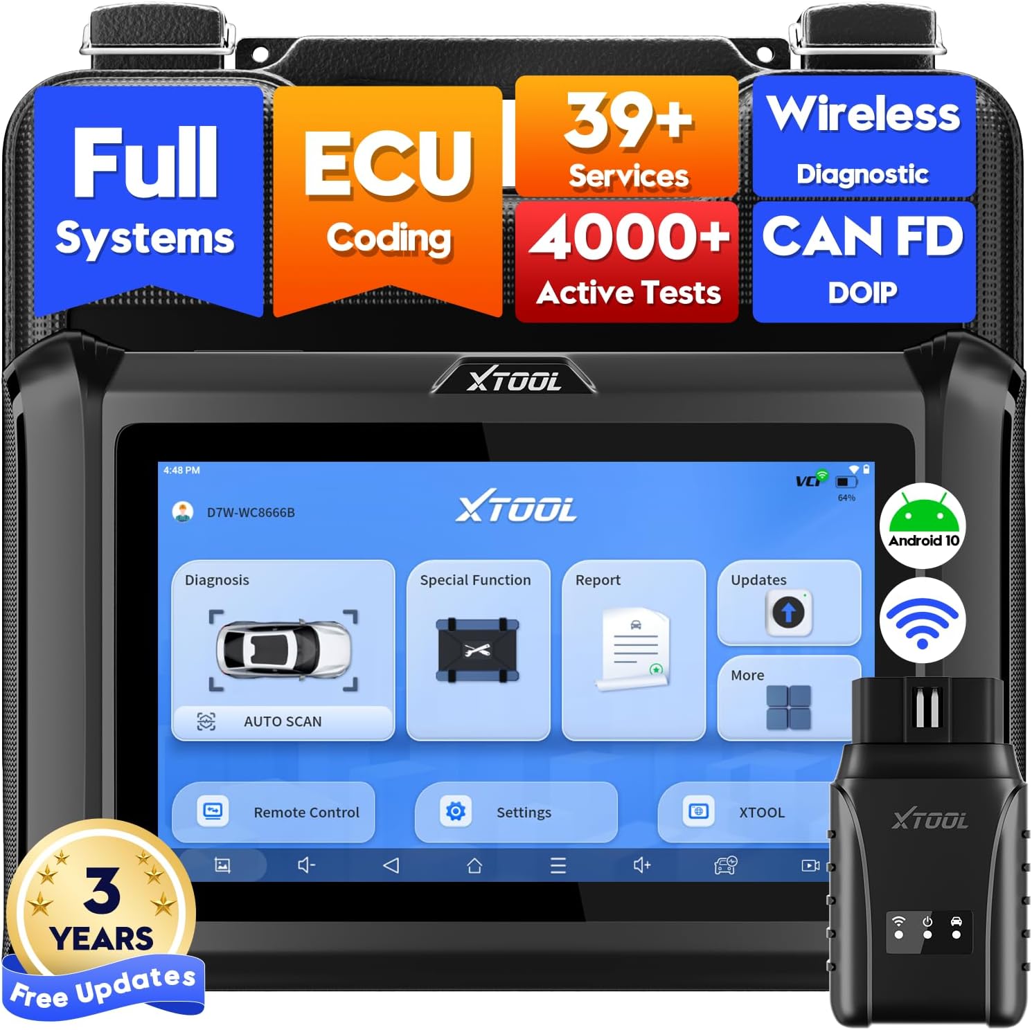 XTOOL D7W Wireless OBD2 Scanner Diagnostic Tool 2026 Upgraded Ver. of D7, Bidirectional Scan Tool, ECU C0ding, 39+ Resets, CAN FD & DoIP, All System Scanner for Car with 3-Year Update