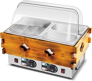 JOGIO 業務用 おでん鍋 ステンレス 電気 0-300℃温度調節可能 大容量おでん鍋 自動保温機能 仕切り鍋 ステンレス鋼 仕切り付 卓上型 デスクトップ 多用途 麺鍋 フライヤー スーププール 卓上万能鍋 しゃぶしゃぶ鍋 中華火鍋 スパイシー鍋 関東煮 家庭用 (無垢材 + ステンレス,9つのグリッド + 2つのスープポット+蓋)