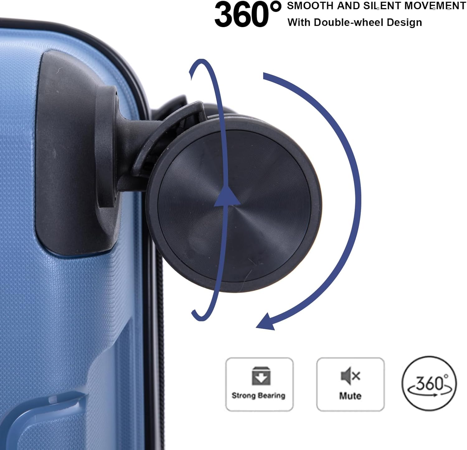 Tripcomp Luggage Sets Hardside Lightweight Suitcase Double Spinner Wheels, TSA Lock,Two Hooks, 3 Piece Set(20inch 24inch 28inch) (Haze Blue)