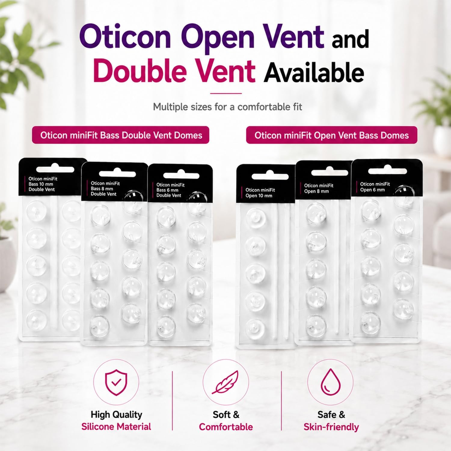 Hearing Aid Domes for Oticon MiniFit (Bass 10mm Double Vent), Oticon Domes