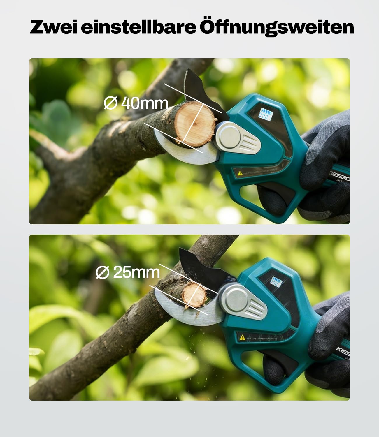 CSS04 2-IN-1 Akku Astschere und Gartenschere Teleskop Kompatibel mit Makita 18V Akkus, Max. 2m Teleskopstange, mit LCD-Display, Winkelverstellbar, Automatische Abschaltung (Ohne Akku)