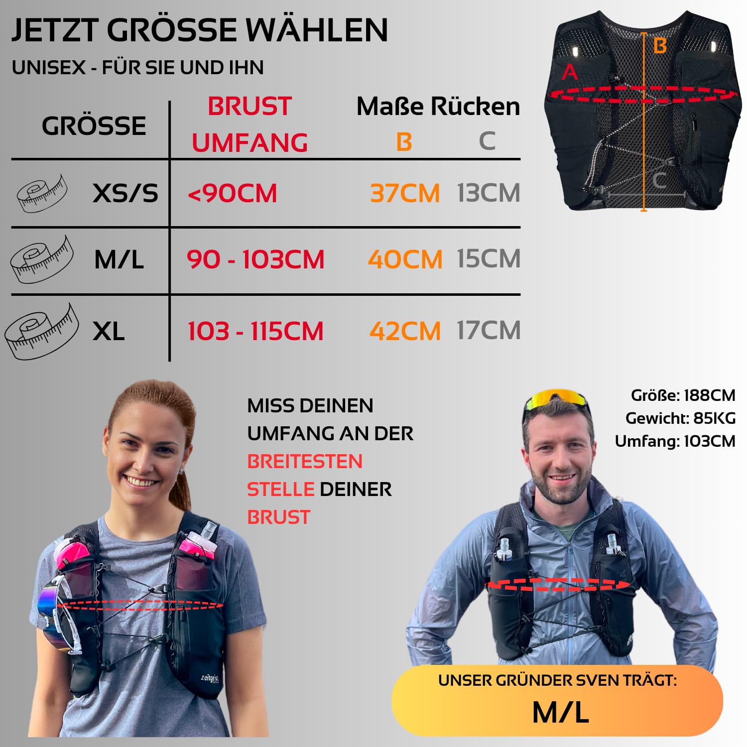 Laufweste Damen und Herren 4L optimale Passform atmungsaktiv ultraleichter Laufrucksack 210g Trinkruckack Laufen Fahrradrucksack Trailrunning Rucksack
