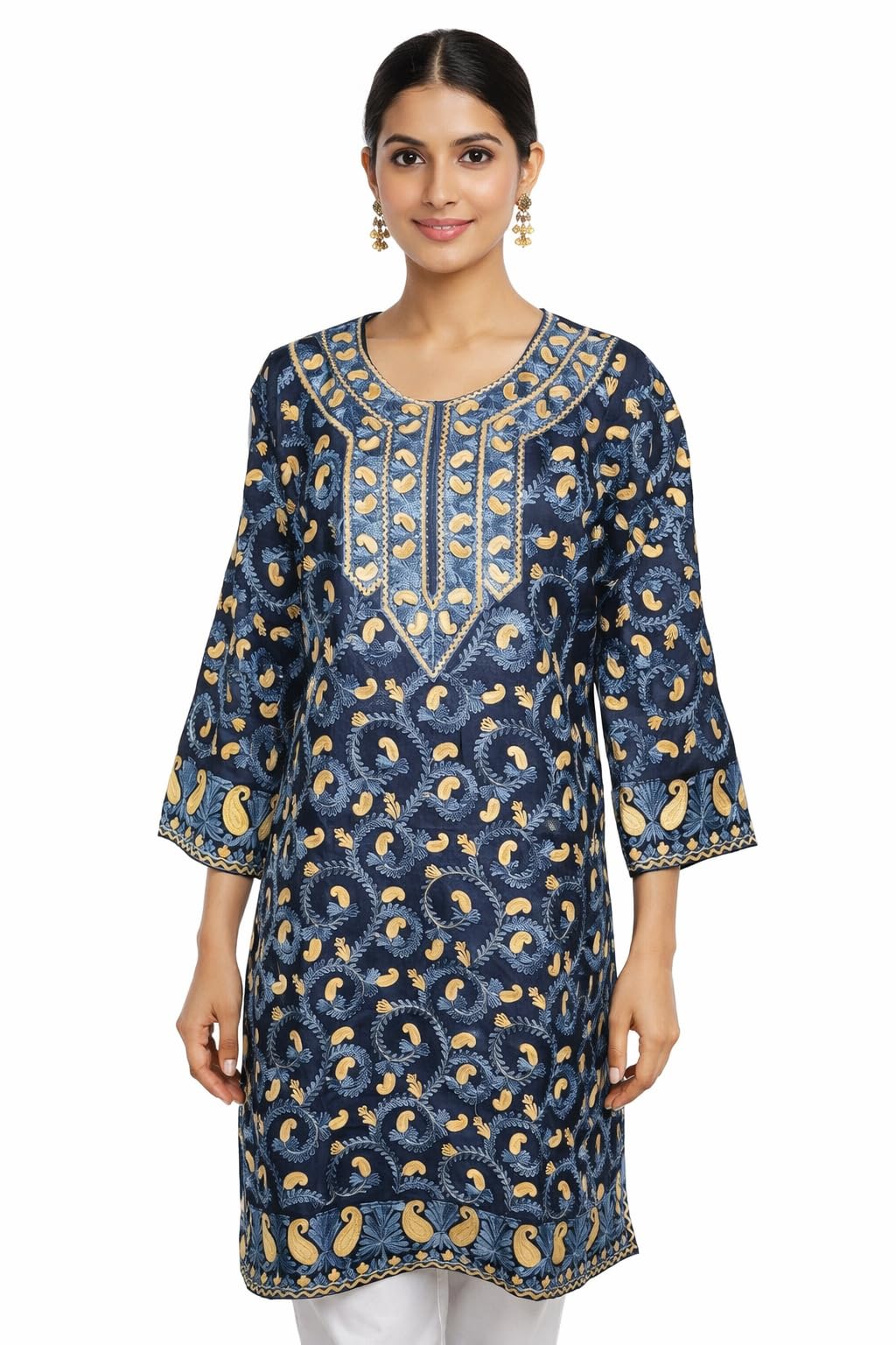 Pheran with aari work for women, kashmiri traditional Aari embroidered cashmillion woolen pheran with full front and back work-image-21