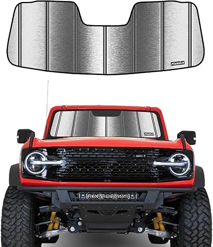 Pigenius Parasol para parabrisas Ford Bronco 2021 2022 2023, parasol plegable definitivo, plateado metálico