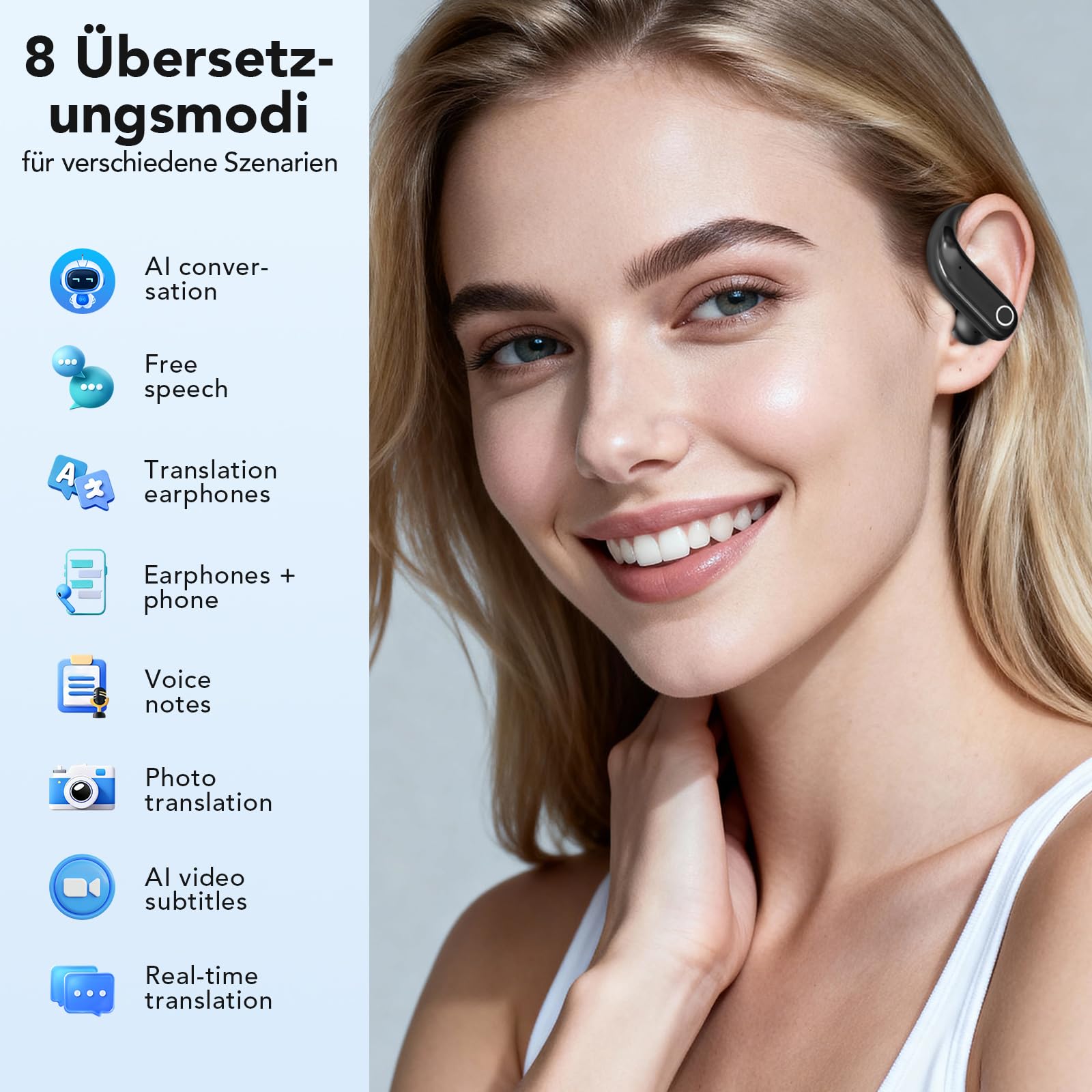 NE61 Übersetzer Kopfhörer mit Herzfrequenz und Blutsauerstoffmonitor, 3-in-1 übersetzungskopfhörer in echtzeit für 134 Sprachen mit App, Bluetooth 6.0, AI Kopfhörer Übersetzer mit 8 Modi für Business | Echtzeit-Übersetzung, Kabellos