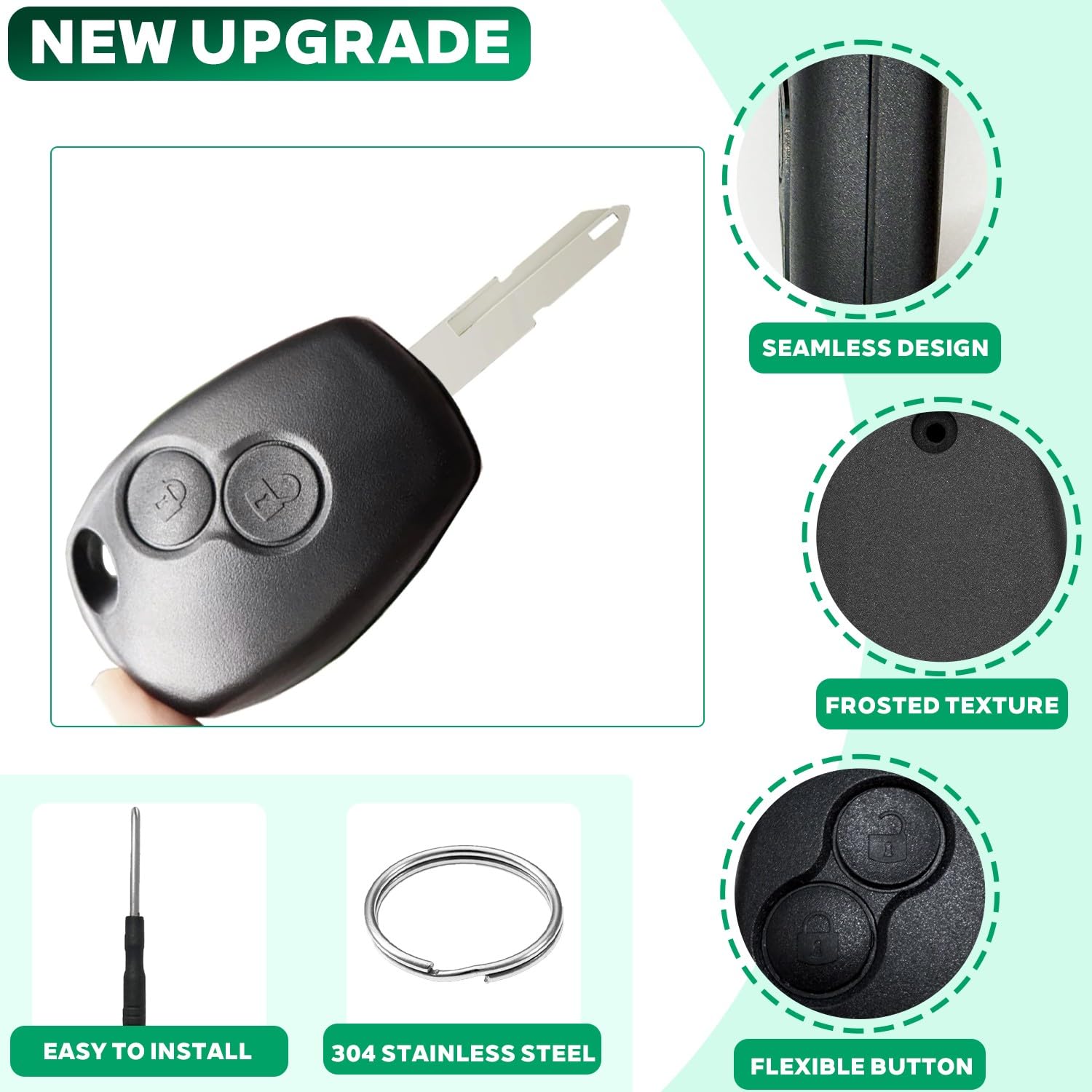 Guscio Chiave Auto 2 Tasti Compatibile con Dacia Duster Dokker Logan Lodgy Sandero Stepway Ricambio Telecomando Custodia Chiave Cover Portachiavi