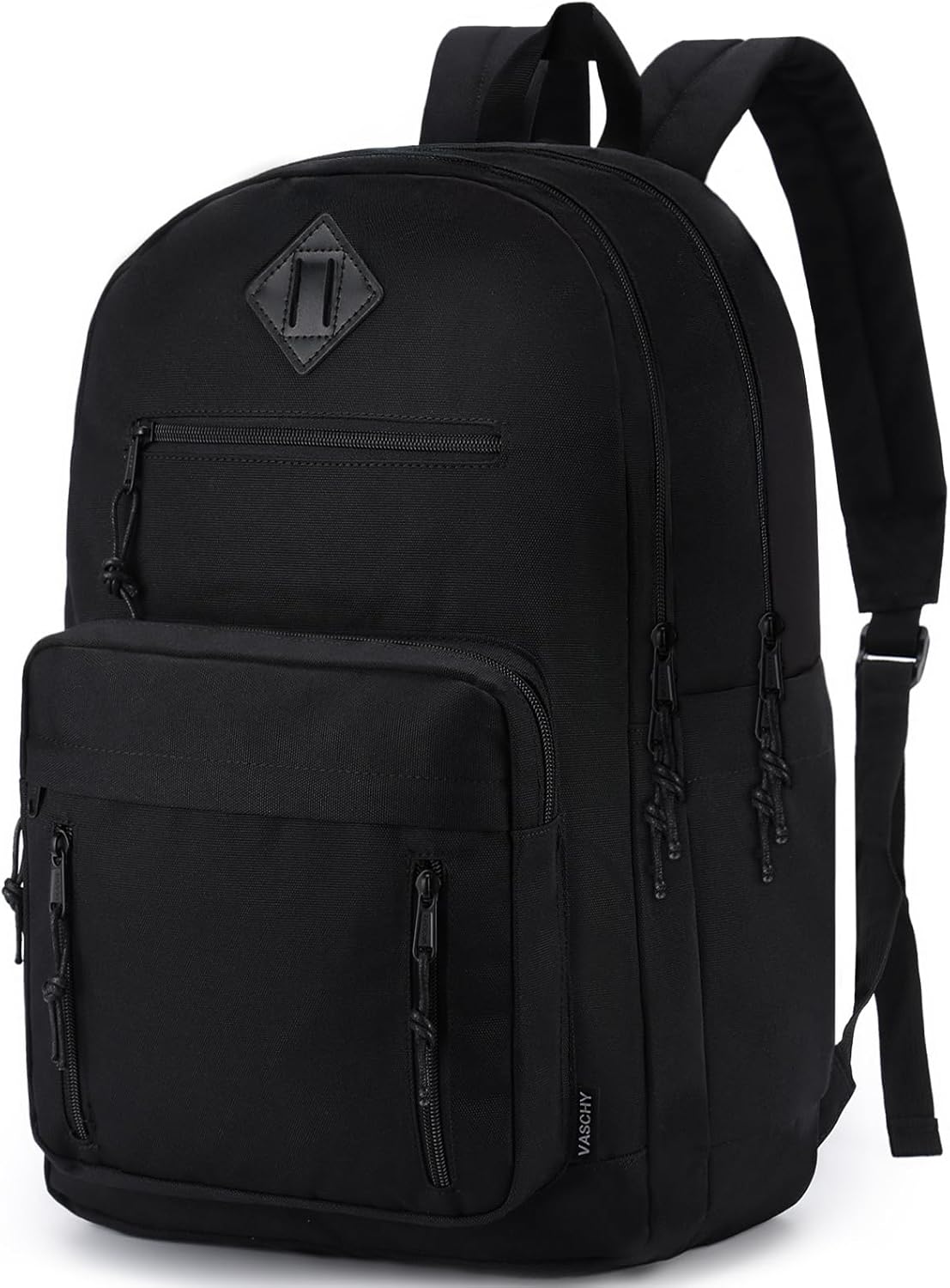 VASCHY School Backpack for Men,Two Compartments Daypack Bookbag Schoolbag for High School Teen Boy Girls/College/Work/Travel Women Black