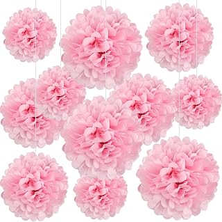 20 PCS Light Pink Tissue Paper Pom Poms, Tissue Pom Poms Flowers, Sizes of 6", 10", 12", 14" Hanging Paper Flower Ball for Wedding, Birthday, Gender Reveal, Valentines Party, Baby Shower Party Decor