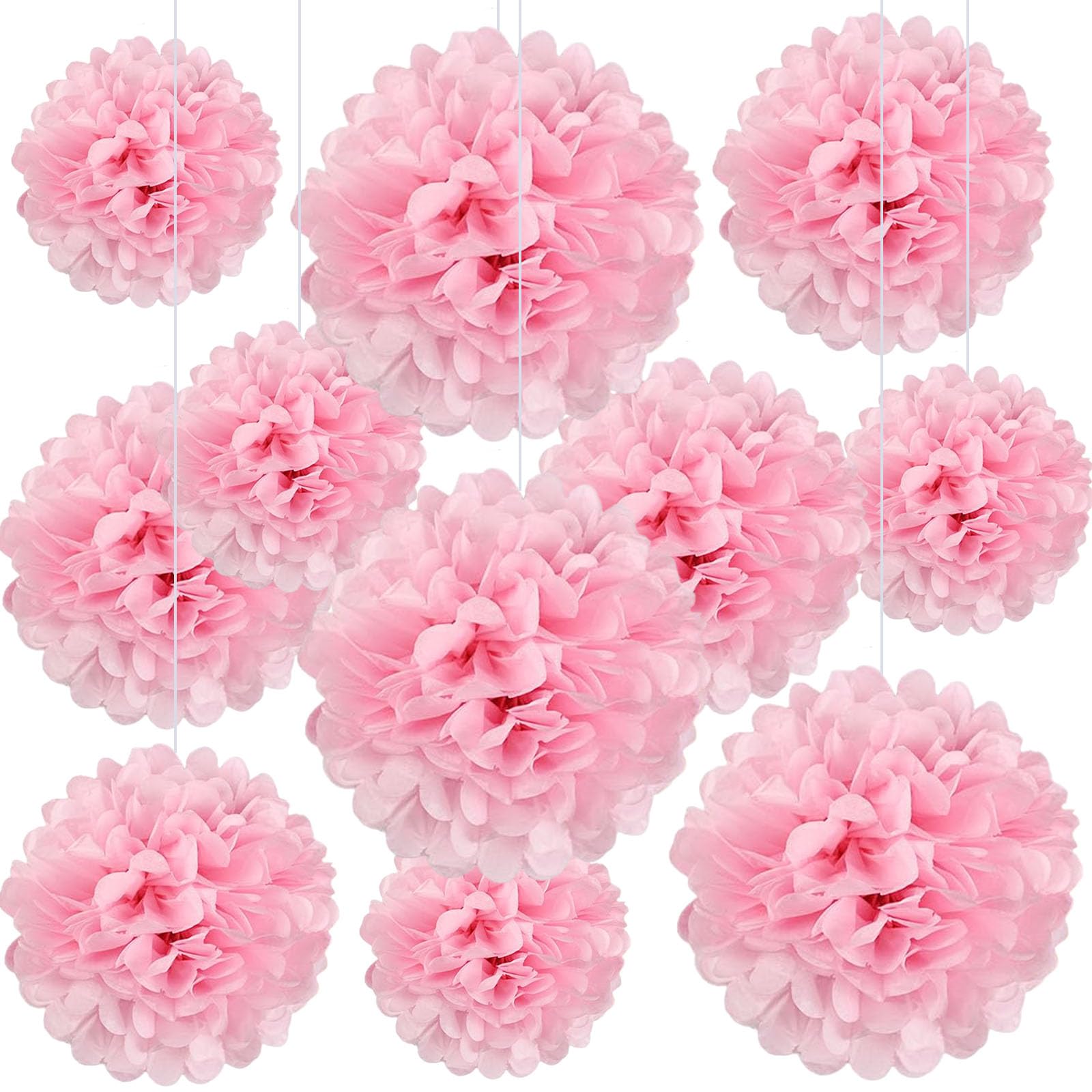 20 PCS Light Pink Tissue Paper Pom Poms, Tissue Pom Poms Flowers, Sizes of 6", 10", 12", 14" Hanging Paper Flower Ball for Wedding, Birthday, Gender