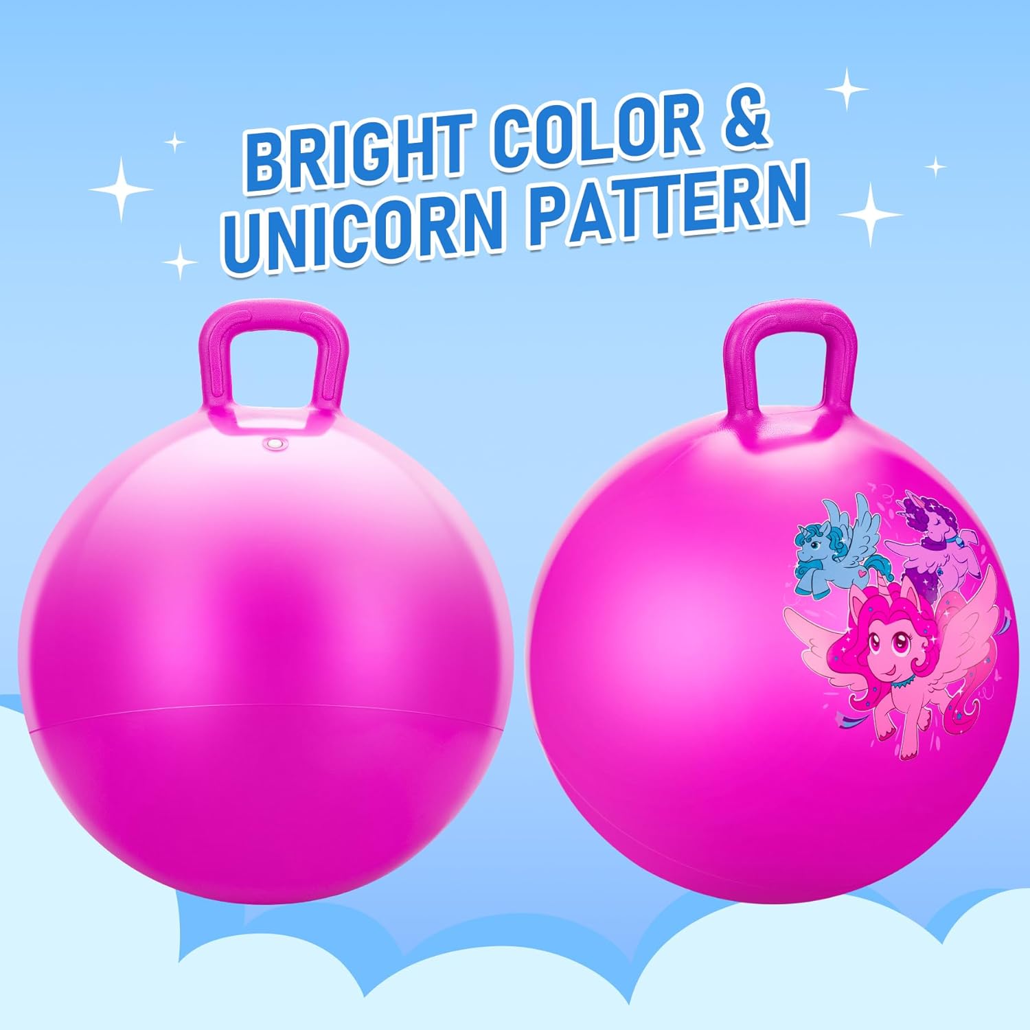 U&C Planet Hopper Ball, 18 inches Bouncy Ball with Handle for Kids Age 3-6, Hoppity Hop Sit and Bounce Jumping Hopping Toys with Pump & Gift Box, Great Gift for Boys Girls, Pink Unicorn