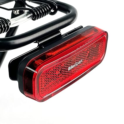 BikeSpark Auto-Sensing Rear Light G4R Li-polymer USB Rechargeable for Cargo Carrier - 50lm Superbright Bike Taillight - Large Reflector - IPX6 -50/80mm Quick Mount/Snap to Release - Made in Taiwan