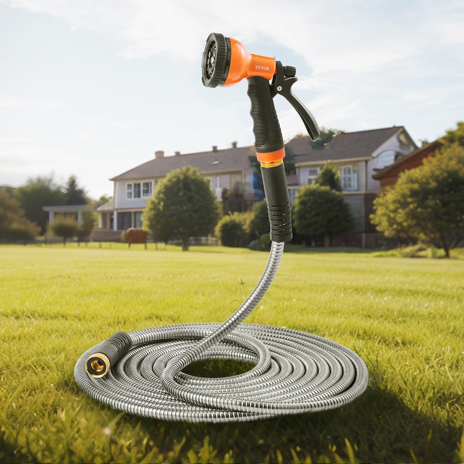 VEVOR Gartenschlauch aus Metall, 22,9 m, rostfreier Edelstahl-Wasserschlauch, robuster Hinterhofschlauch mit 10 Funktionen, knickfrei und flexible Wasserleitung, leichter Metallschlauch für Hof