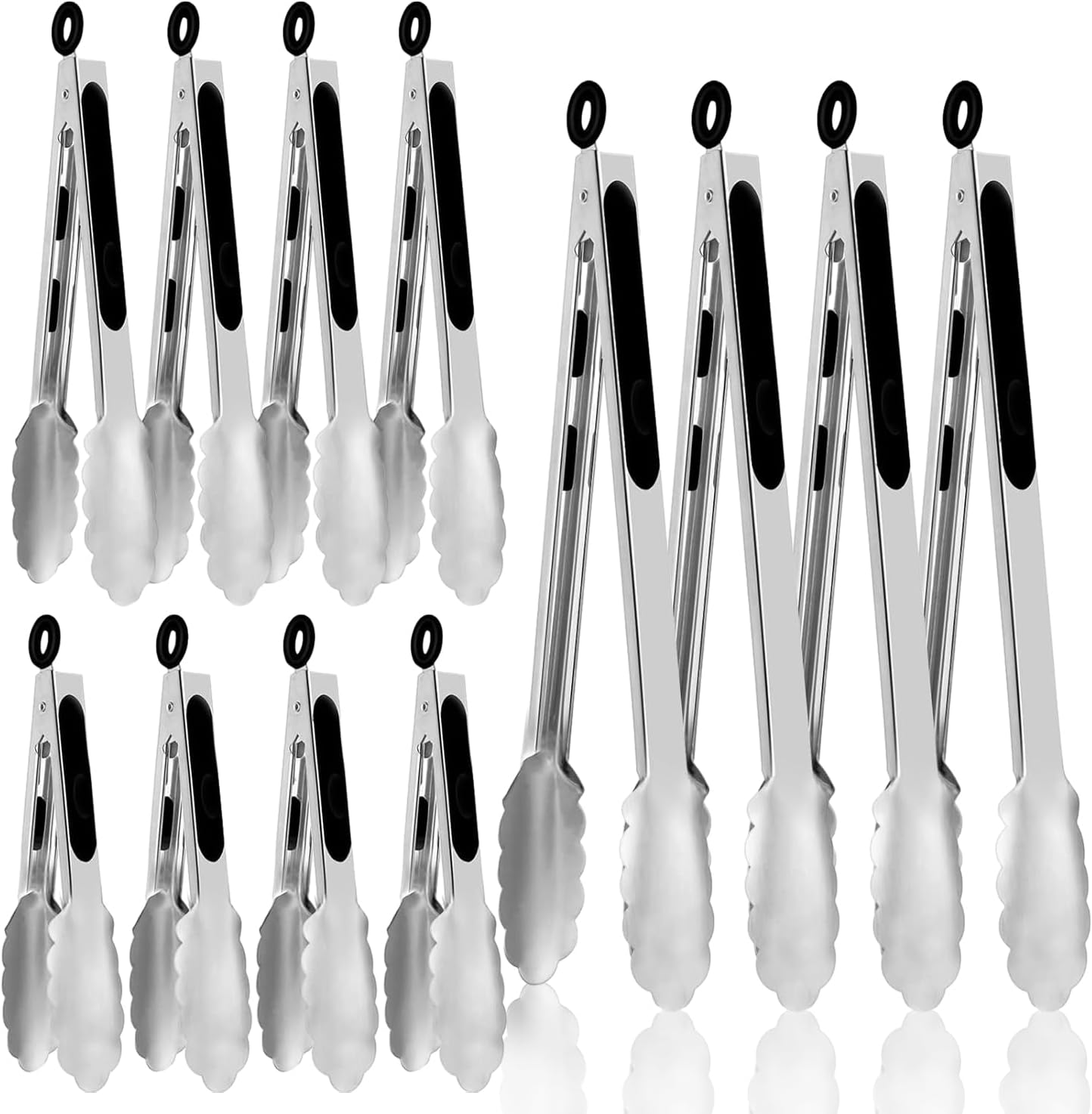 12 Pcs Stainless Steel Kitchen Tongs, 7/9/12 Inch High Heat Resistant Cooking & Serving Tongs with Locking for Grill Salad
